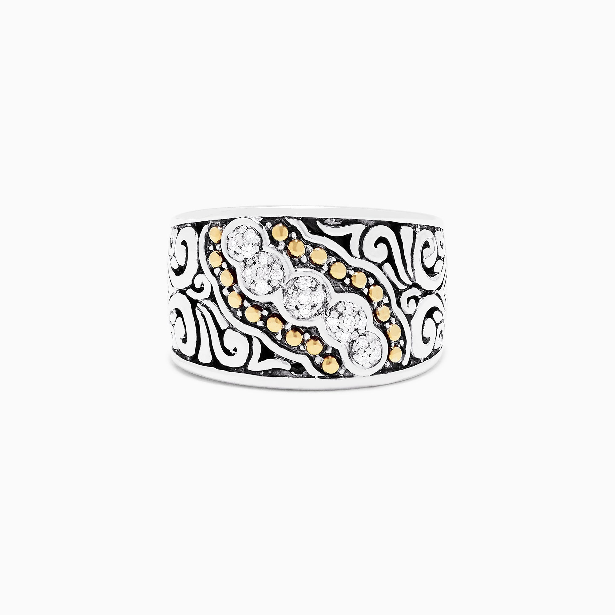 925 Sterling Silver and 18K Yellow Gold Diamond Ring, 0.10 TCW