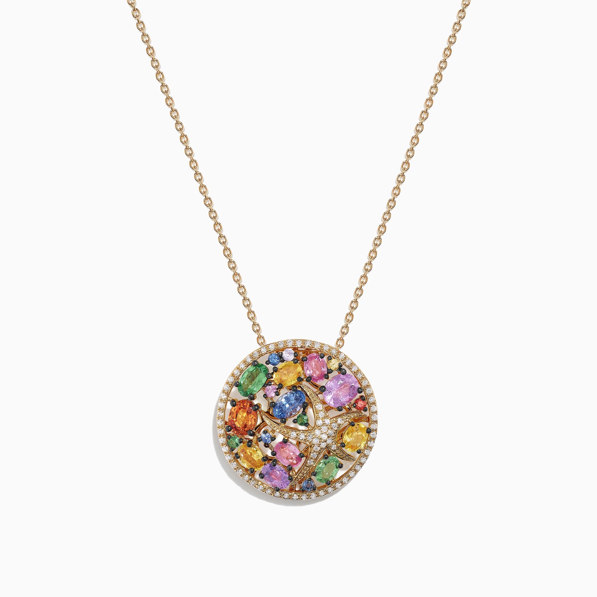 Watercolors 14K Yellow Gold Multi Sapphire & Diamond Pendant, 3.58 TCW