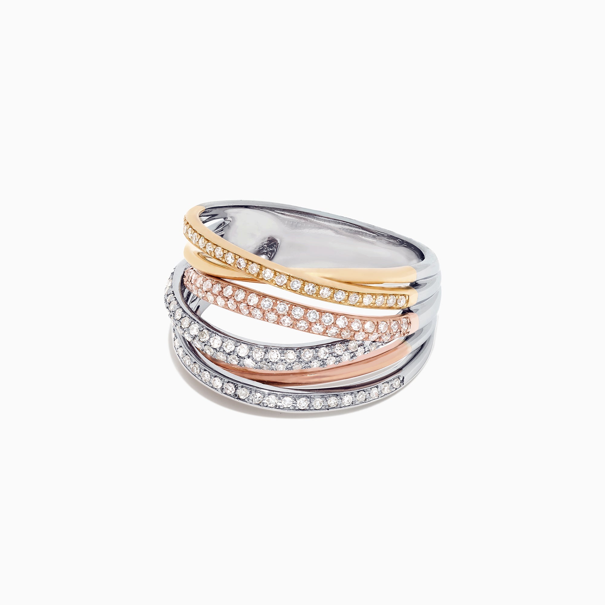 Trio 14K Tri-Color Gold Pave Diamond Crossover Ring, 0.54 TCW