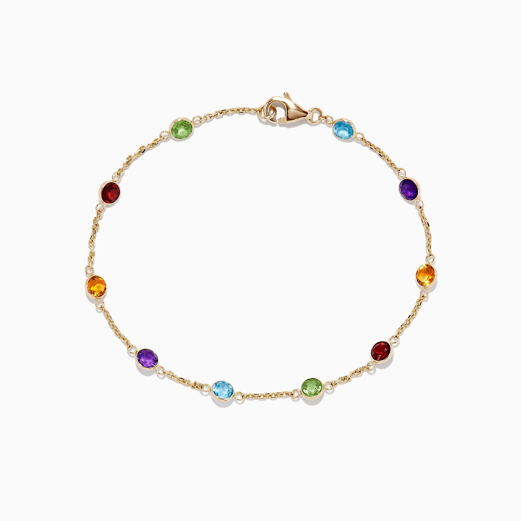 Mosaic 14K Yellow Gold Multi Gemstone Station Bracelet, 2.47 TCW