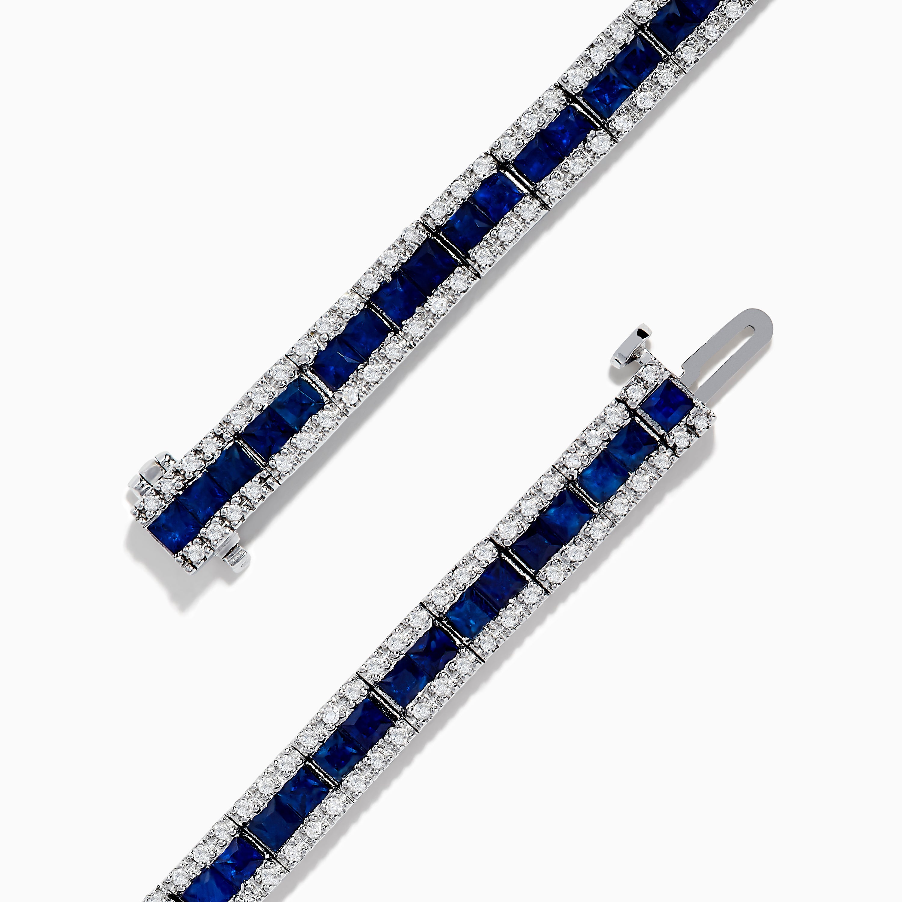 14K White Gold Blue Sapphire and Diamond Bracelet, 9.16 TCW