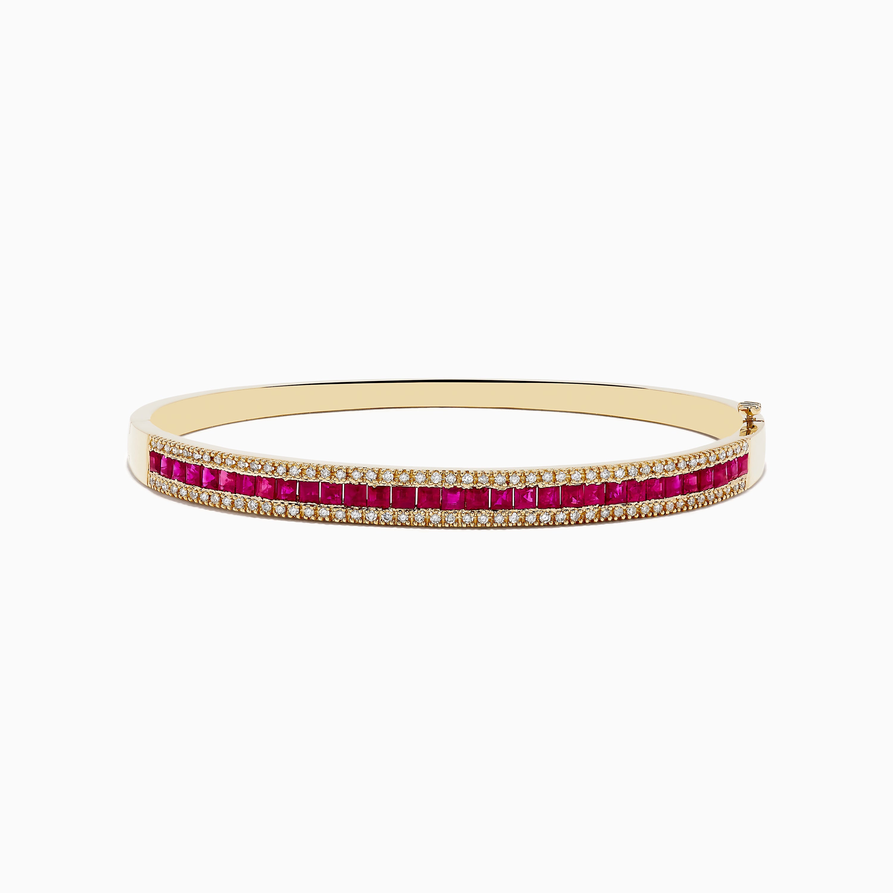 14K Yellow Gold Natural Ruby and Diamond Bangle, 3.60 TCW