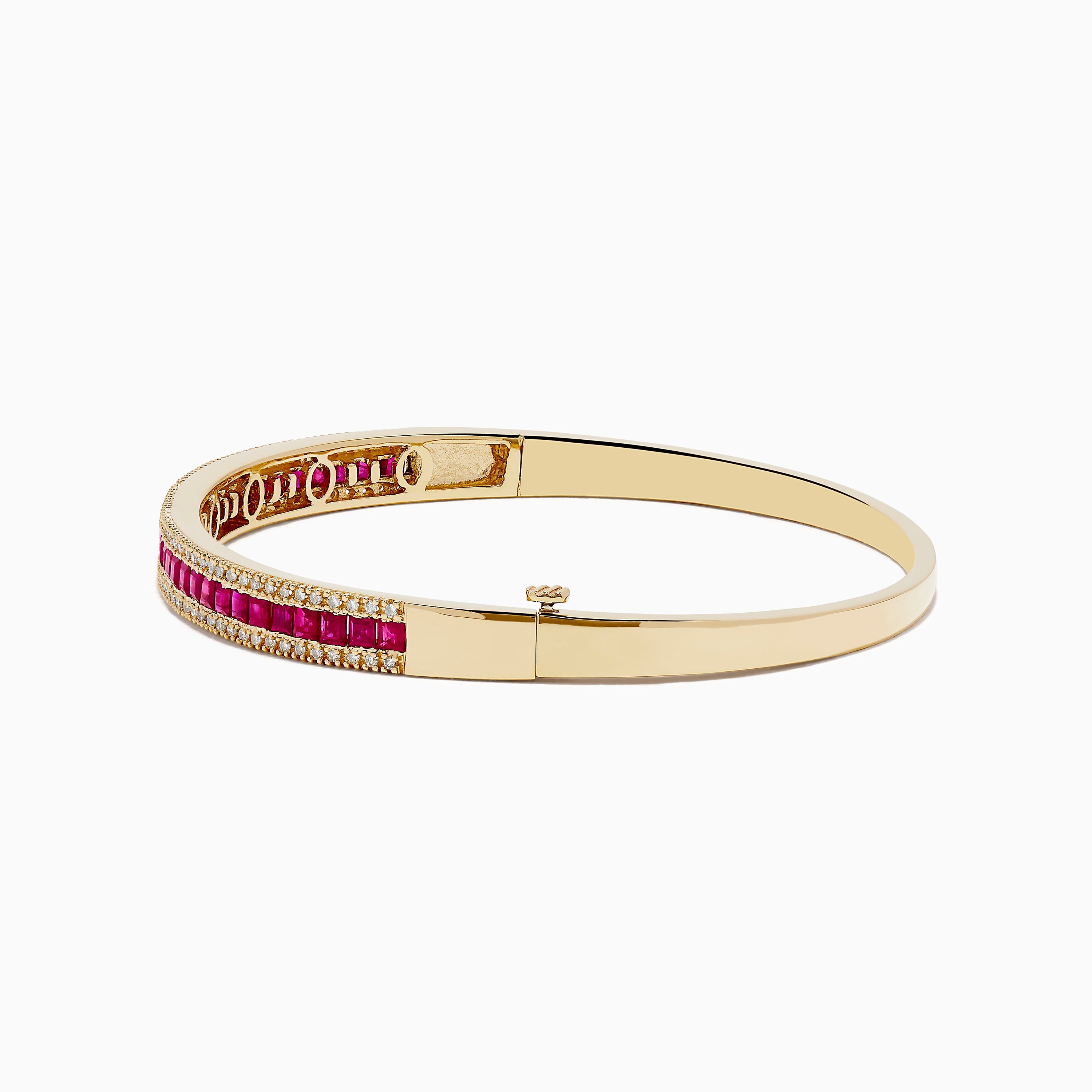 14K Yellow Gold Natural Ruby and Diamond Bangle, 3.60 TCW