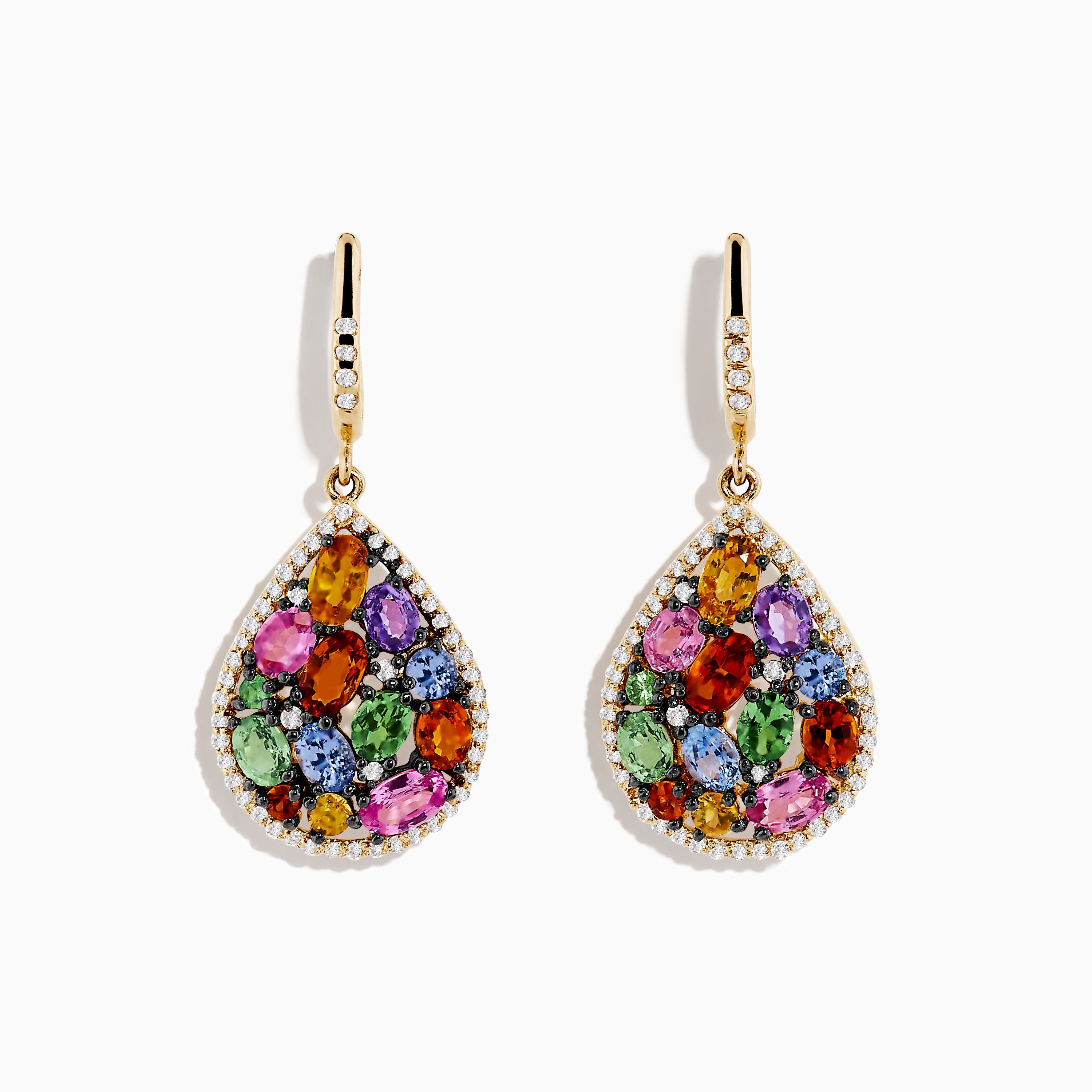 Watercolors 14K Yellow Gold Multi Sapphire and Diamond Earrings