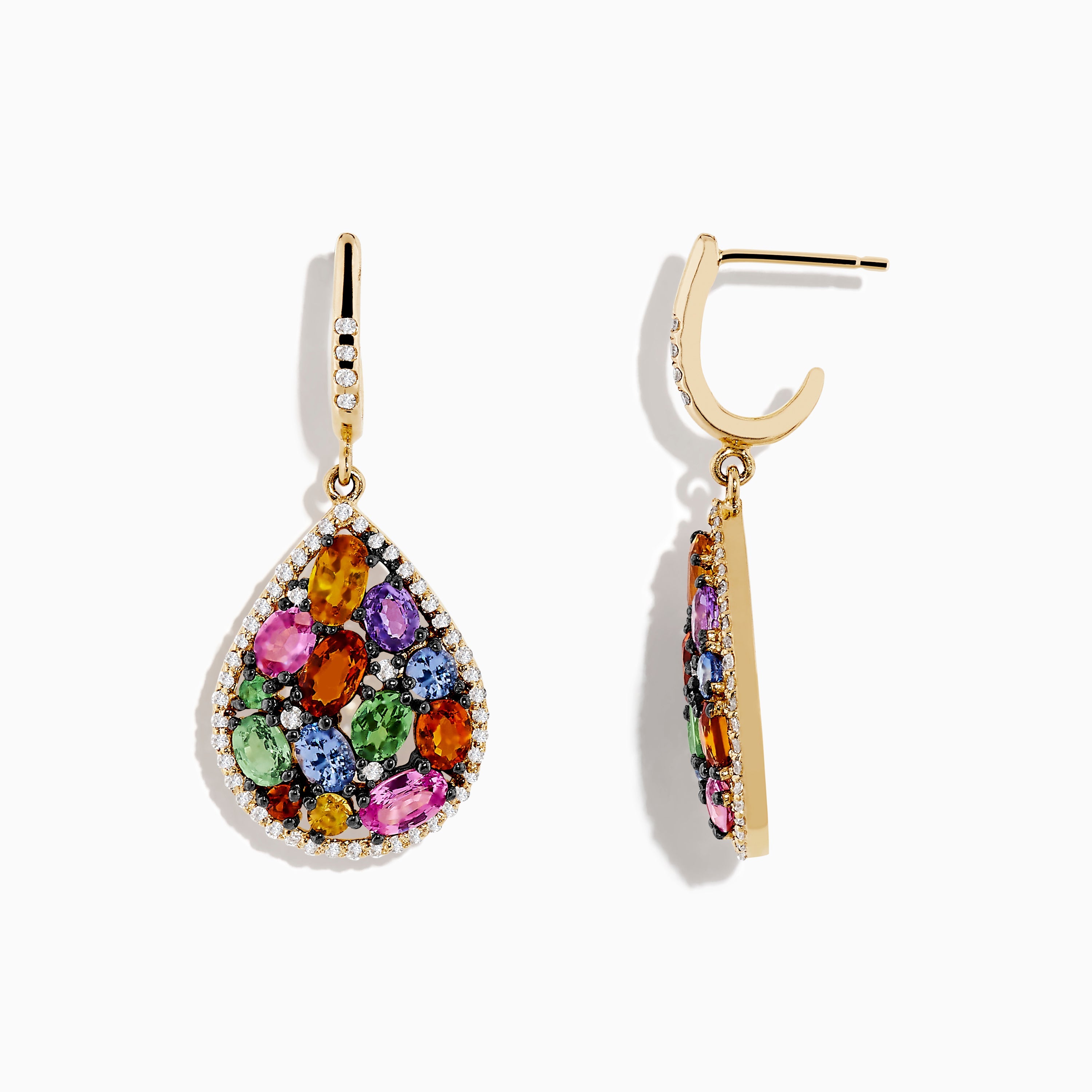 Watercolors 14K Yellow Gold Multi Sapphire and Diamond Earrings