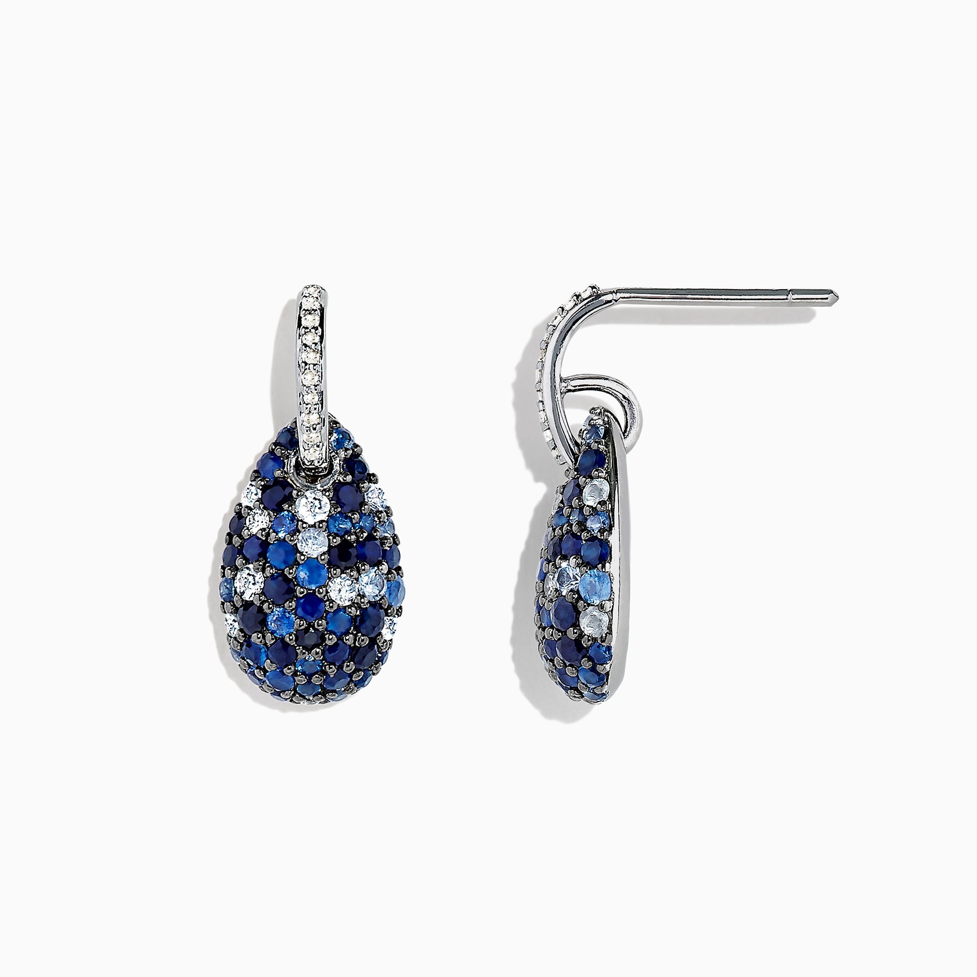 925 Sterling Silver Sapphire Splash & Diamond Earrings, 2.59 TCW