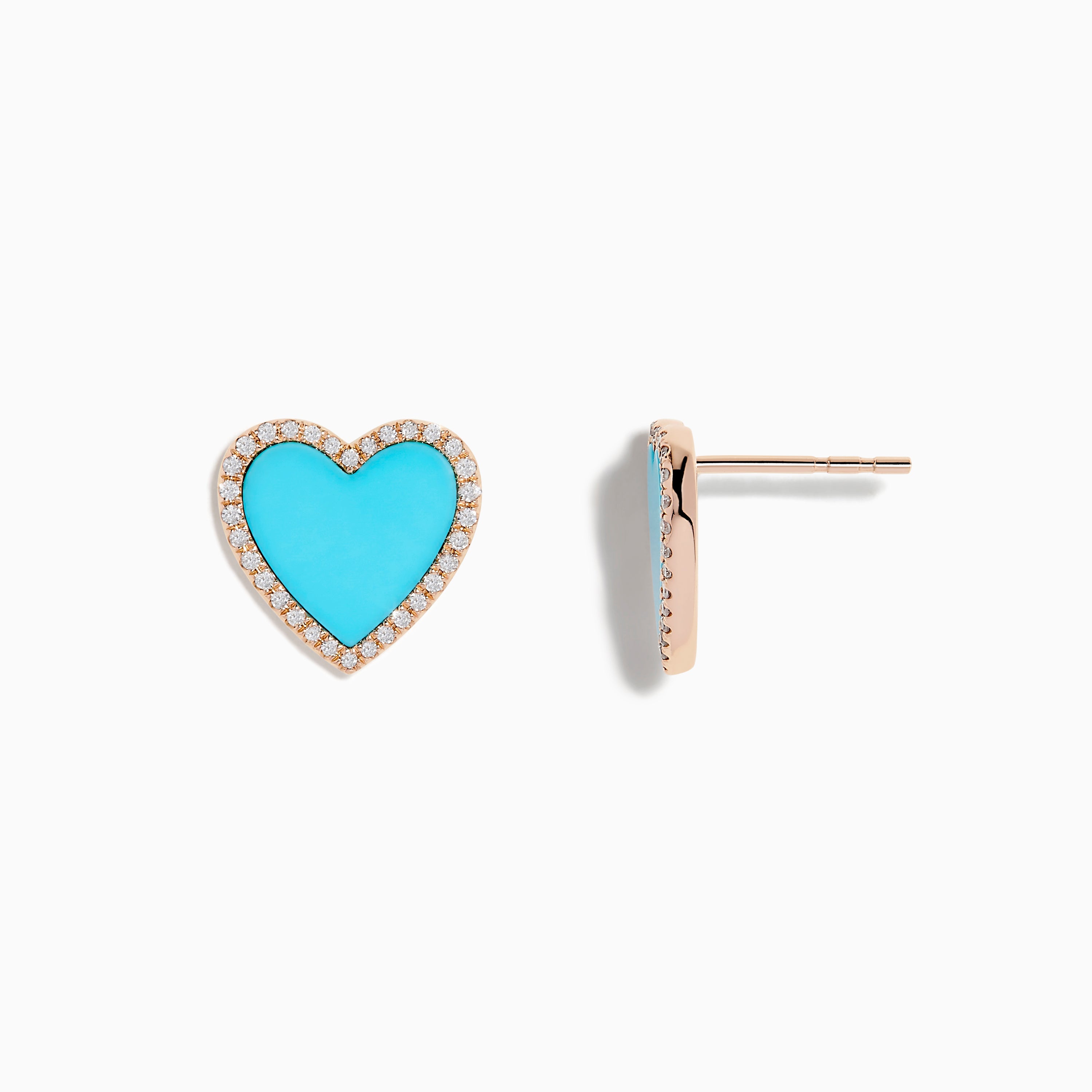 14K Rose Gold Turquoise and Diamond Heart Earrings