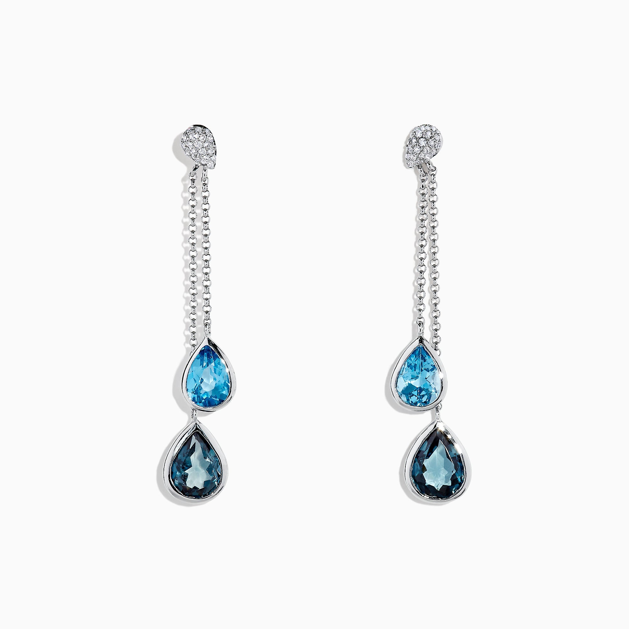 Ocean Bleu 14K White Gold Blue Topaz and Diamond Earrings, 4.28 TCW