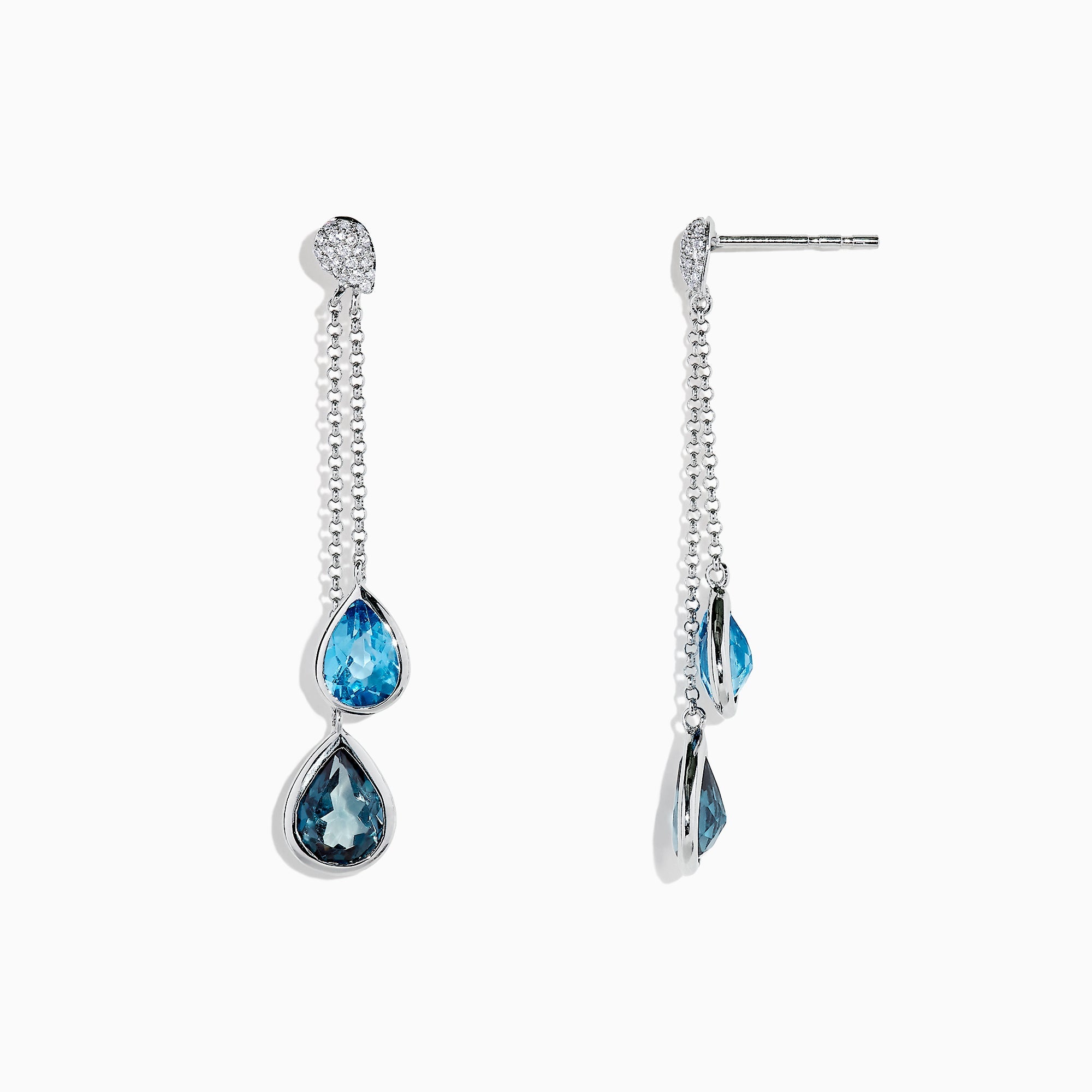 Ocean Bleu 14K White Gold Blue Topaz and Diamond Earrings, 4.28 TCW