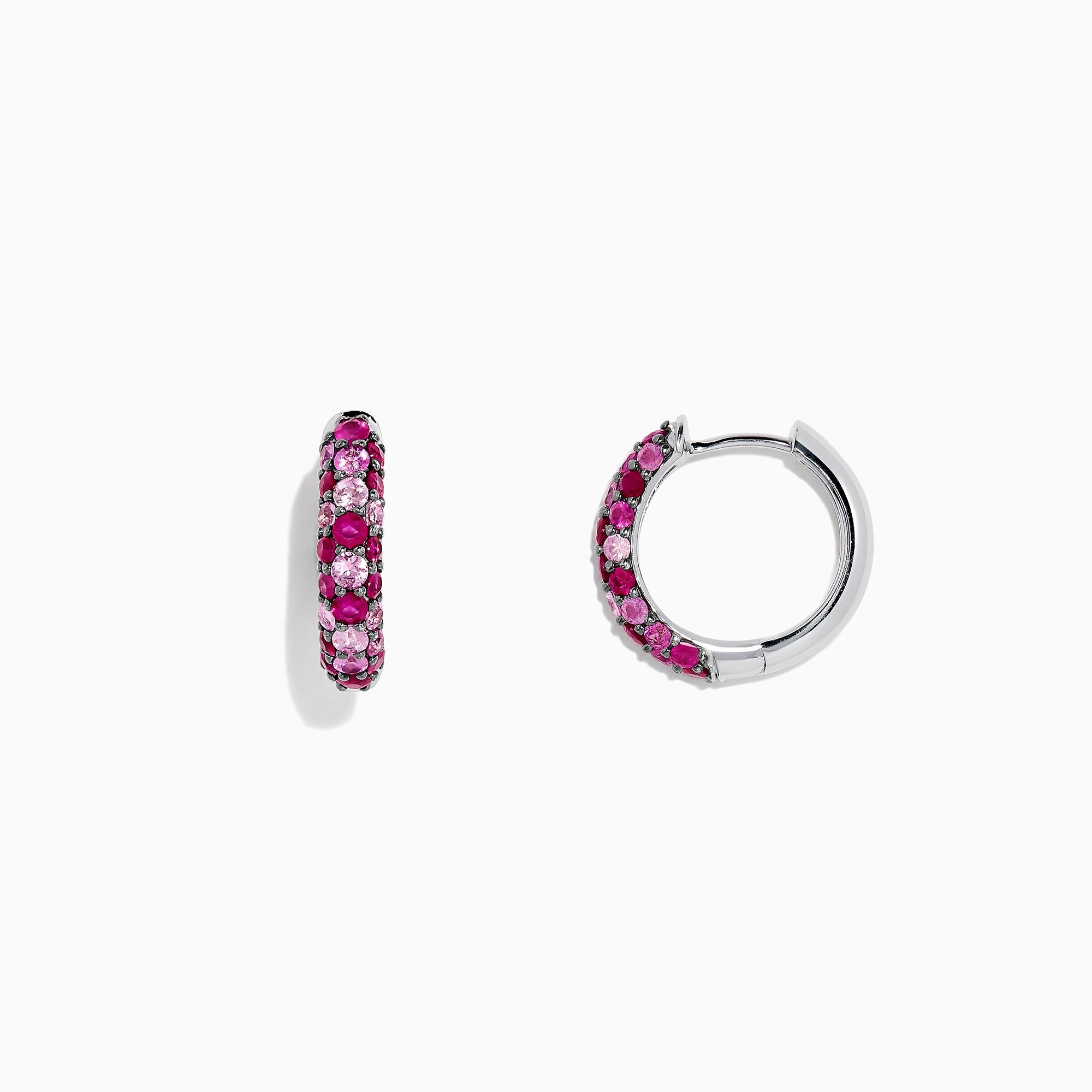 925 Sterling Silver Pink Sapphire Splash Huggie Earrings, 1.80 TCW