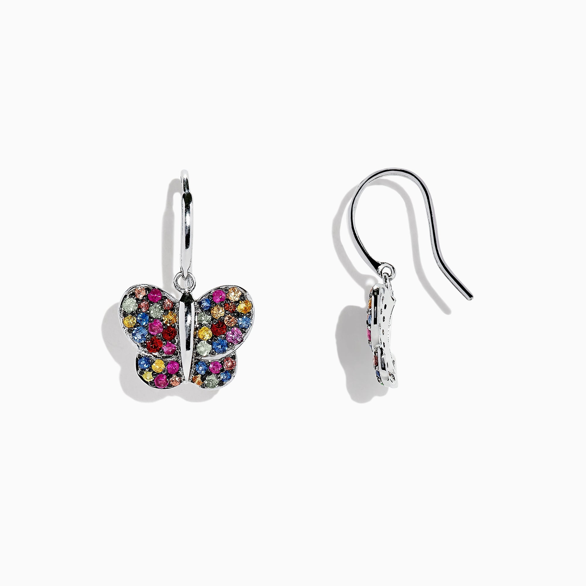 925 Sterling Silver Multi Sapphire Butterfly Earrings, 1.62 TCW