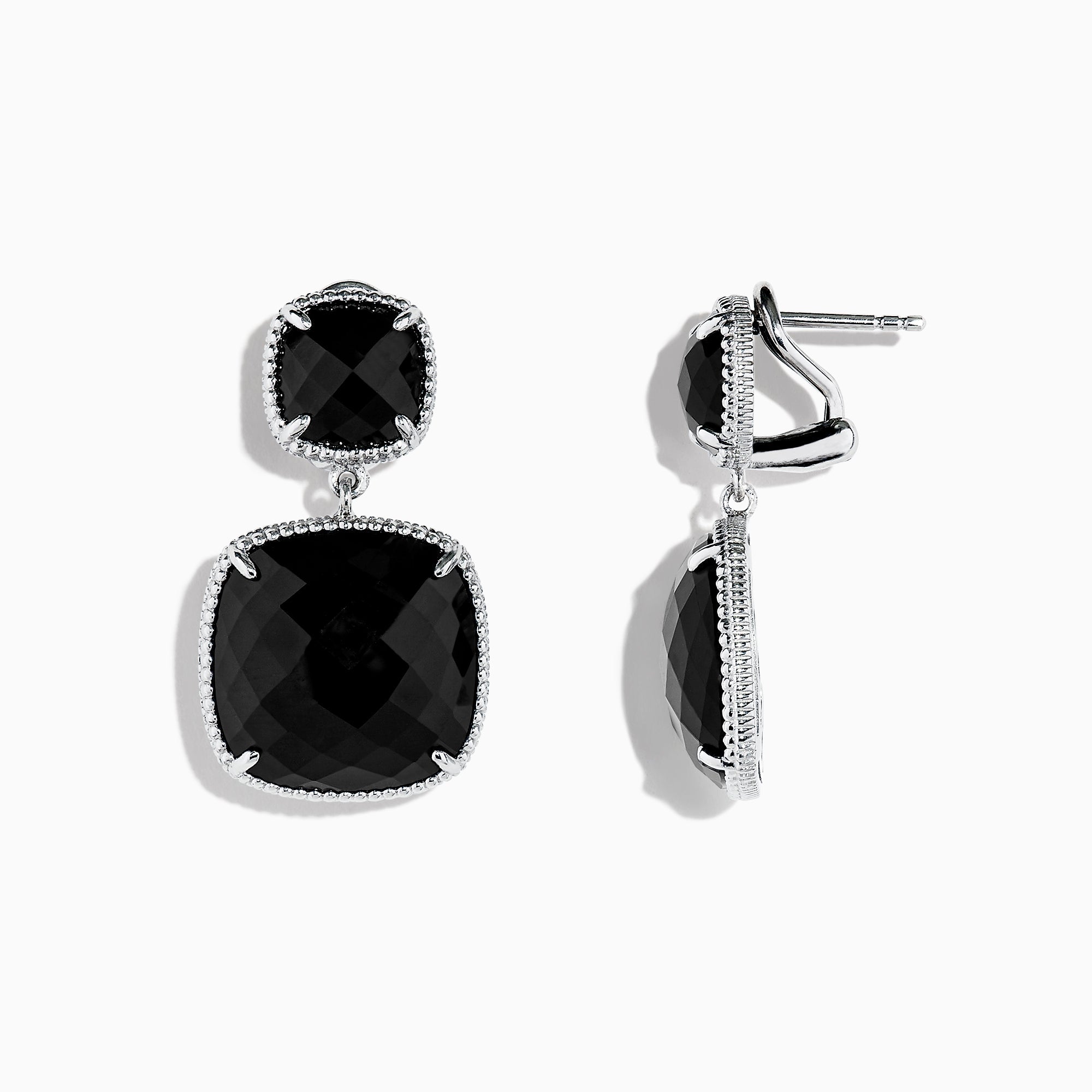 925 S. Silver Cushion Onyx Earrings, 17.40 TCW