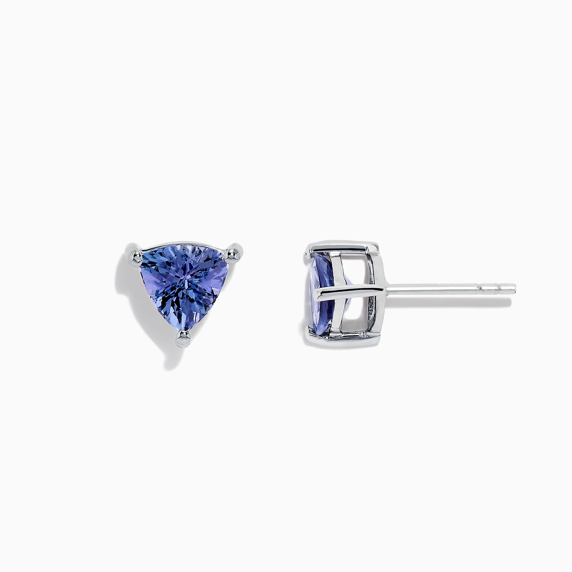 14K White Gold Trillion Cut Tanzanite Stud Earrings, 0.65 TCW