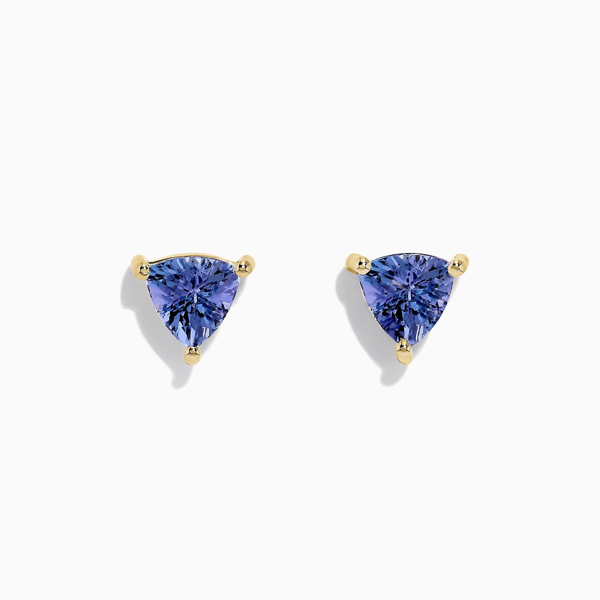 14K Yellow Gold Trillion Cut Tanzanite Stud Earrings, 0.65 TCW