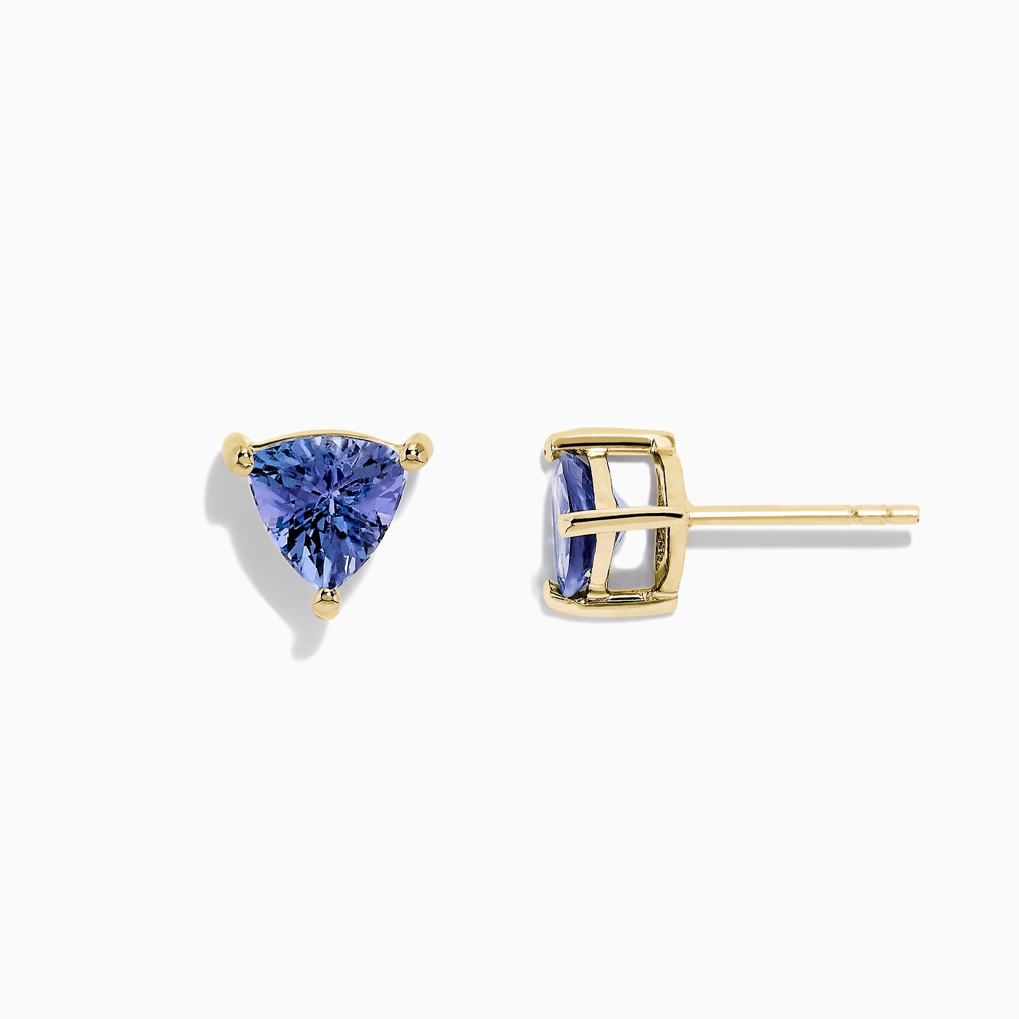 14K Yellow Gold Trillion Cut Tanzanite Stud Earrings, 0.65 TCW