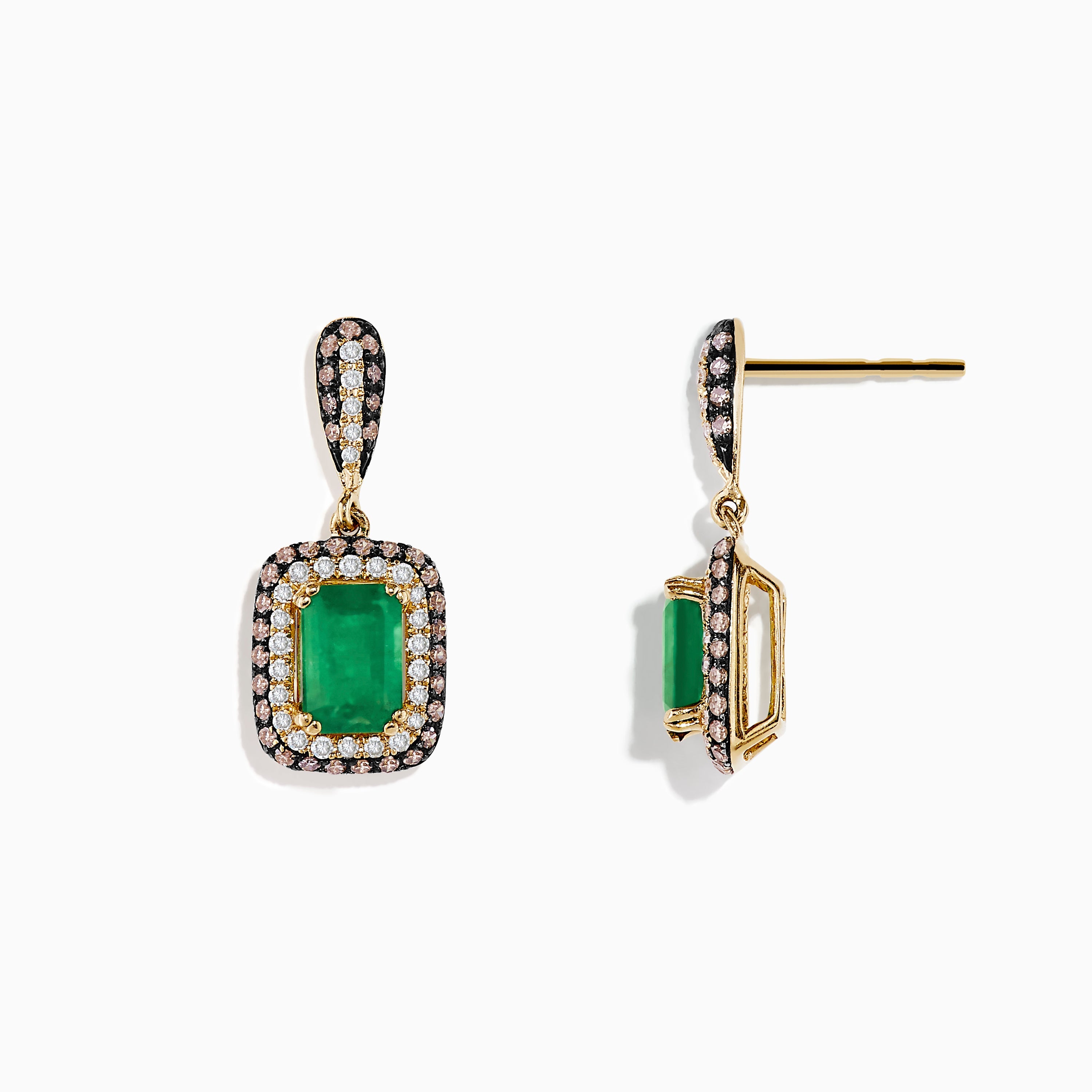 14K Yellow Gold Emerald and Diamond Drop Earrings, 2.51 TCW