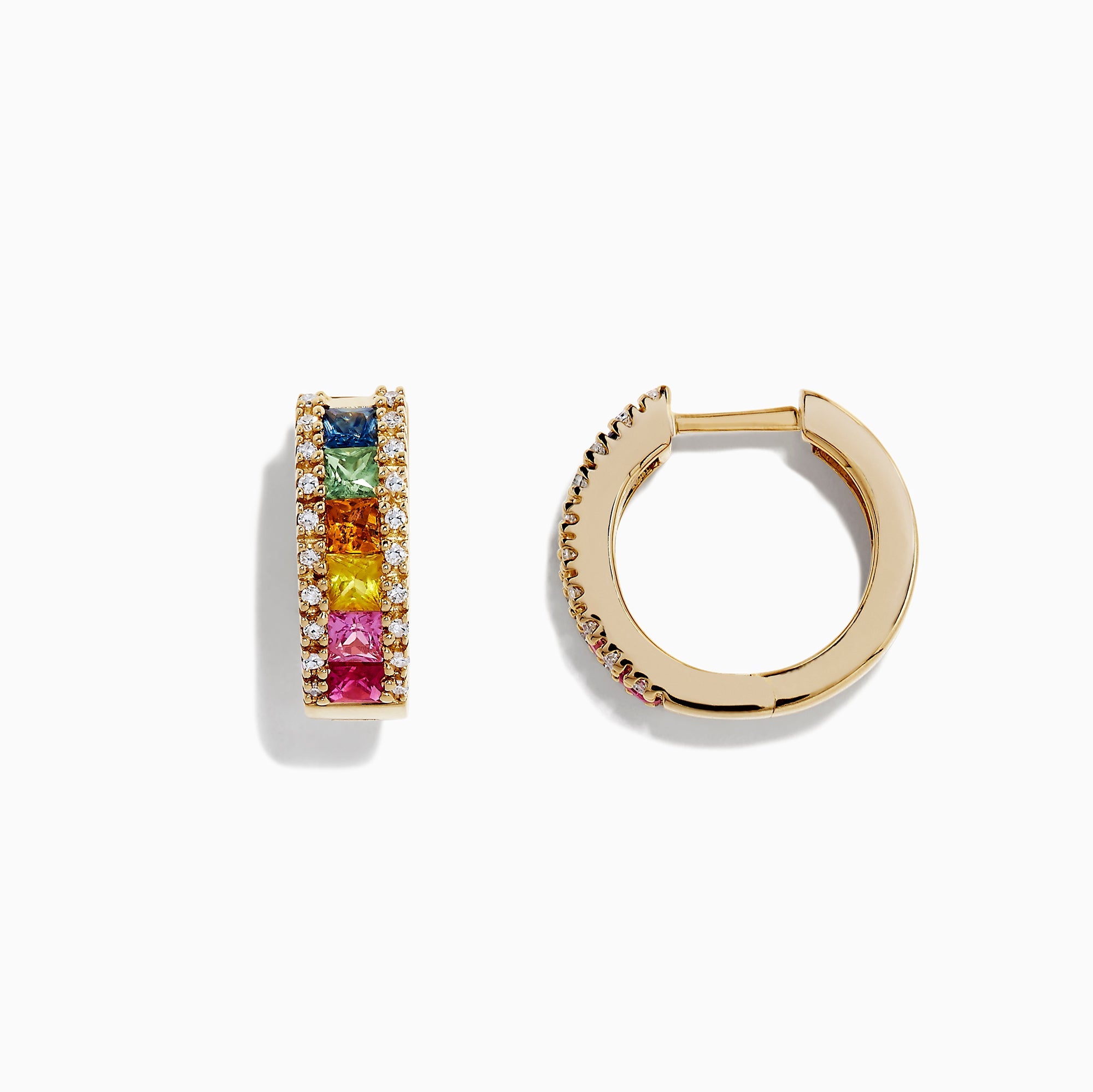 Watercolors 14K Yellow Gold Multi Sapphire & Diamond Hoop Earrings, 1.76 TCW