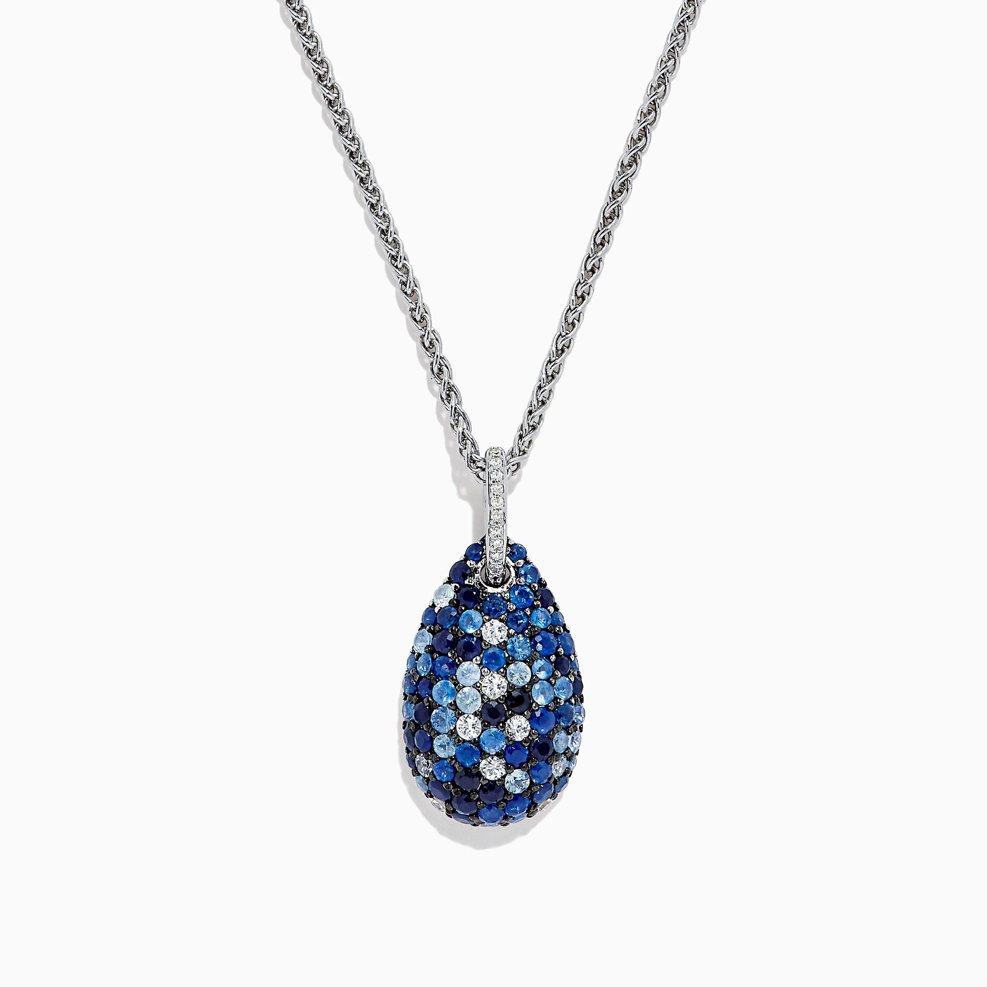 925 Sterling Silver Blue Sapphire & Diamond Pendant, 3.26 TCW