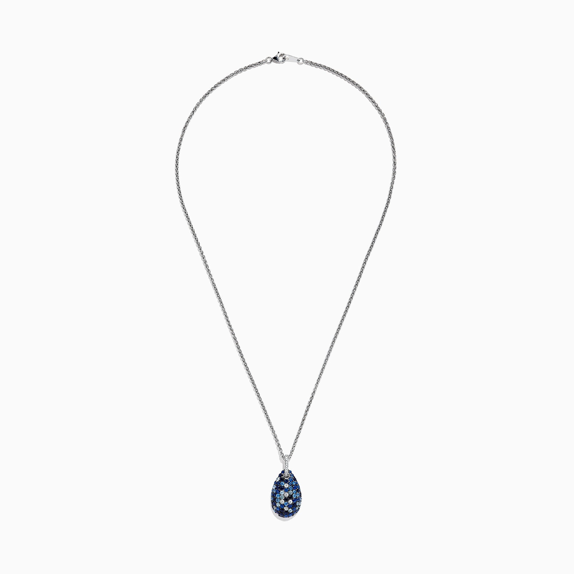 925 Sterling Silver Blue Sapphire & Diamond Pendant, 3.26 TCW