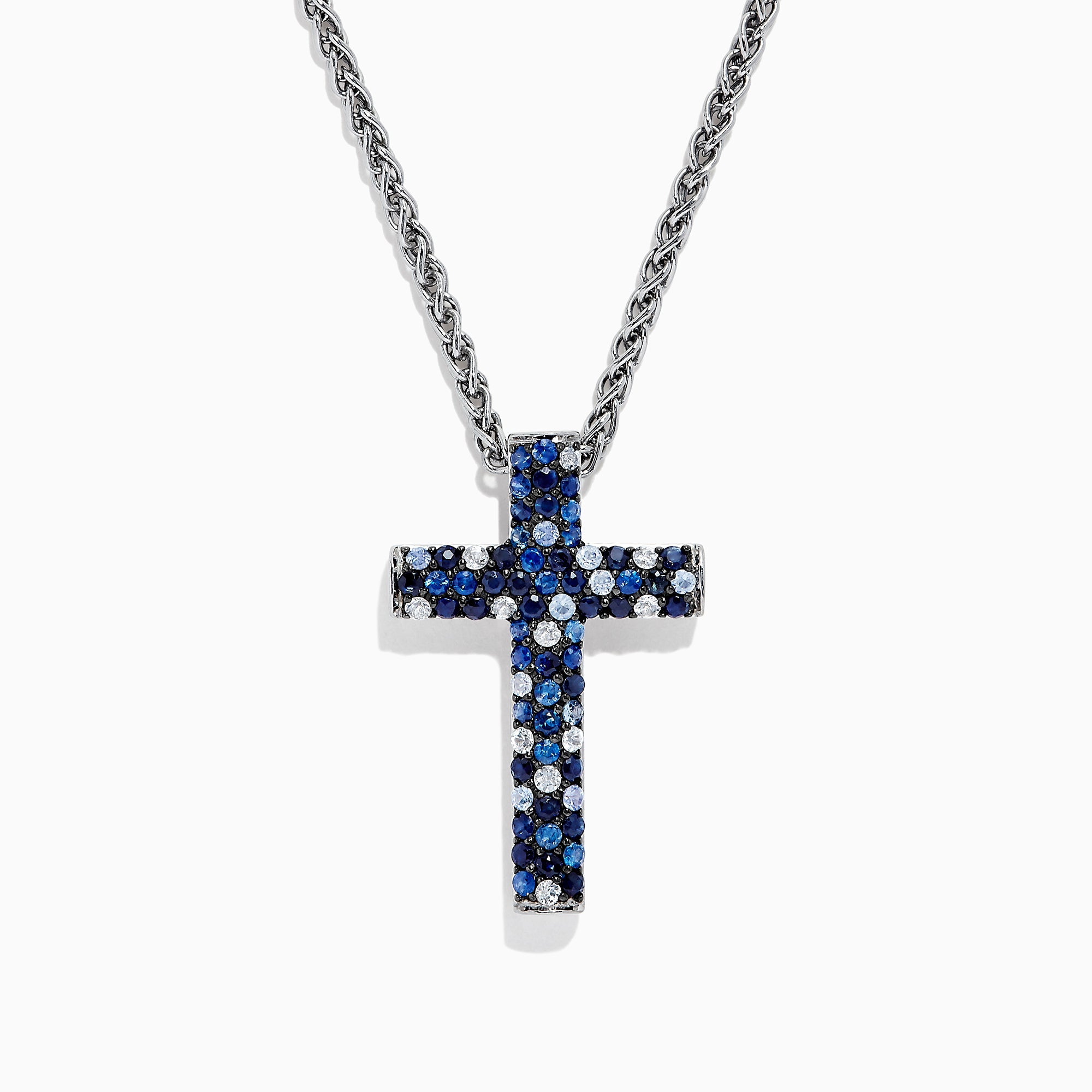 925 Sterling Silver Blue Sapphire Splash Cross Pendant, 2.58 TCW