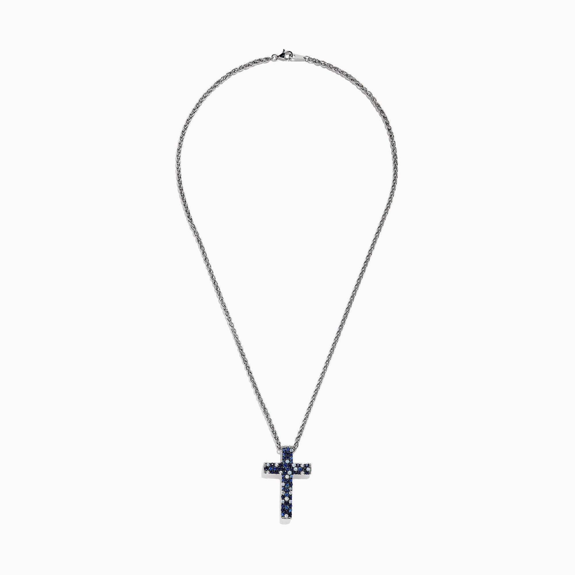 925 Sterling Silver Blue Sapphire Splash Cross Pendant, 2.58 TCW