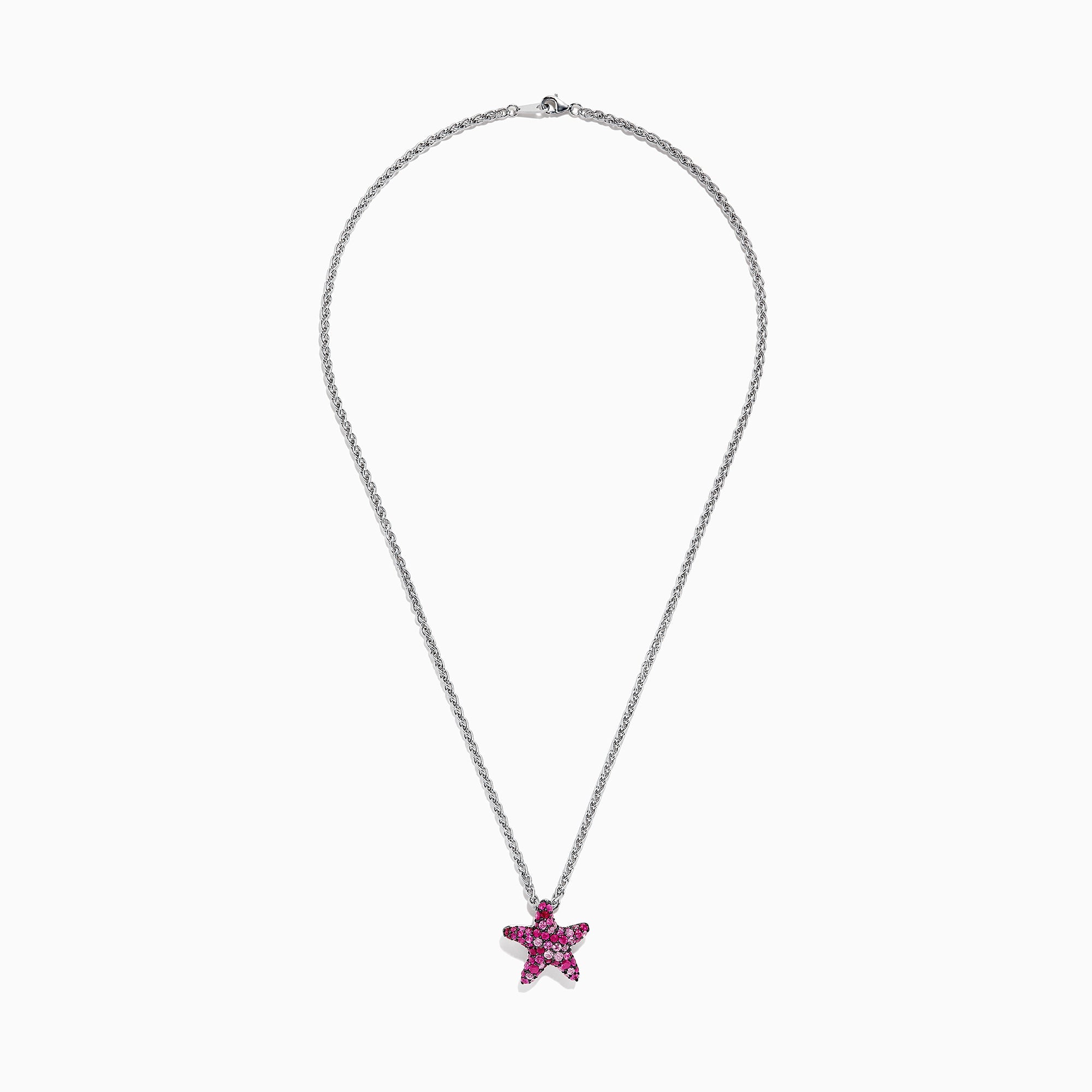 925 Sterling Silver Pink Sapphire Splash Starfish Pendant, 2.82 TCW