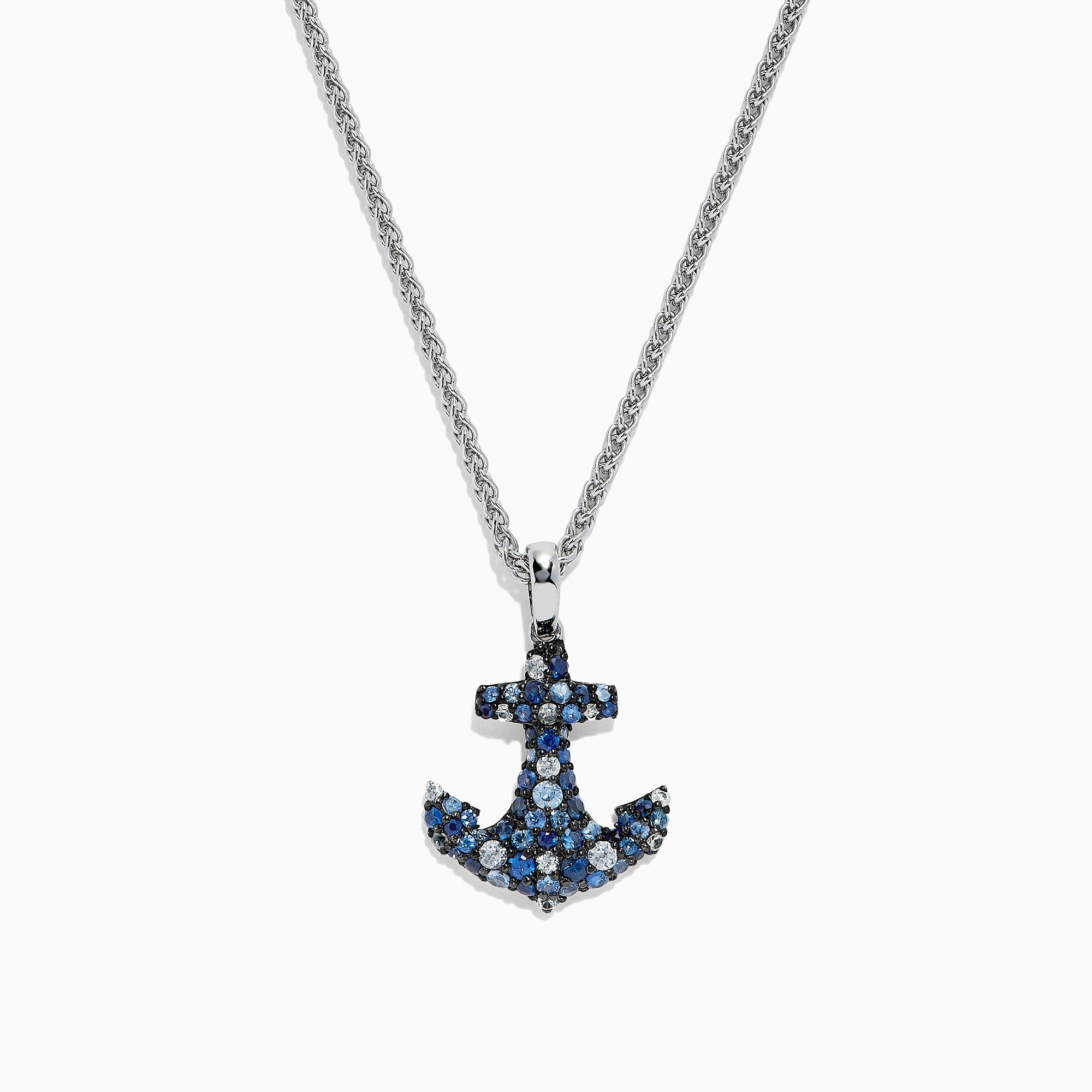 925 Sterling Silver Blue Sapphire Splash Anchor Pendant, 1.40 TCW