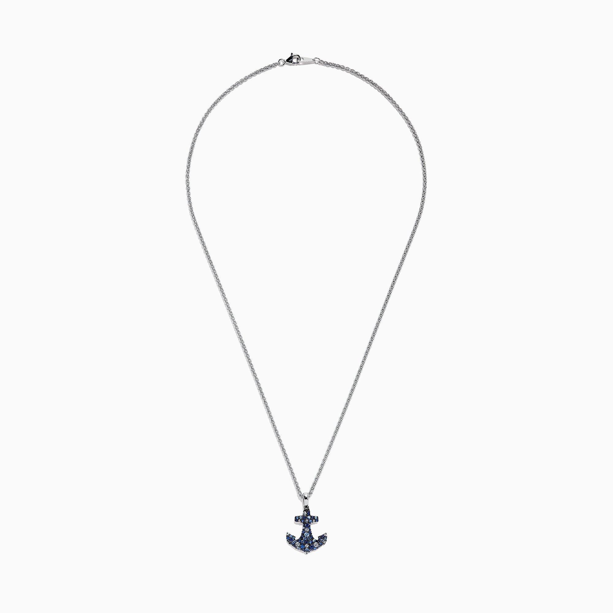 925 Sterling Silver Blue Sapphire Splash Anchor Pendant, 1.40 TCW