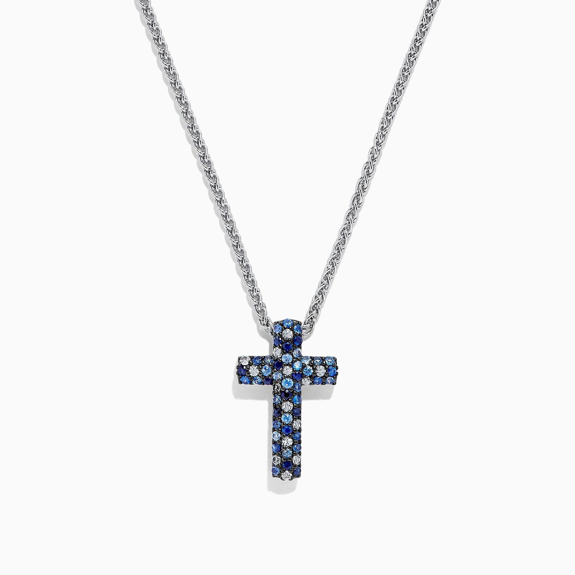 925 Sterling Silver Blue Sapphire Splash Cross Pendant, 0.95 TCW