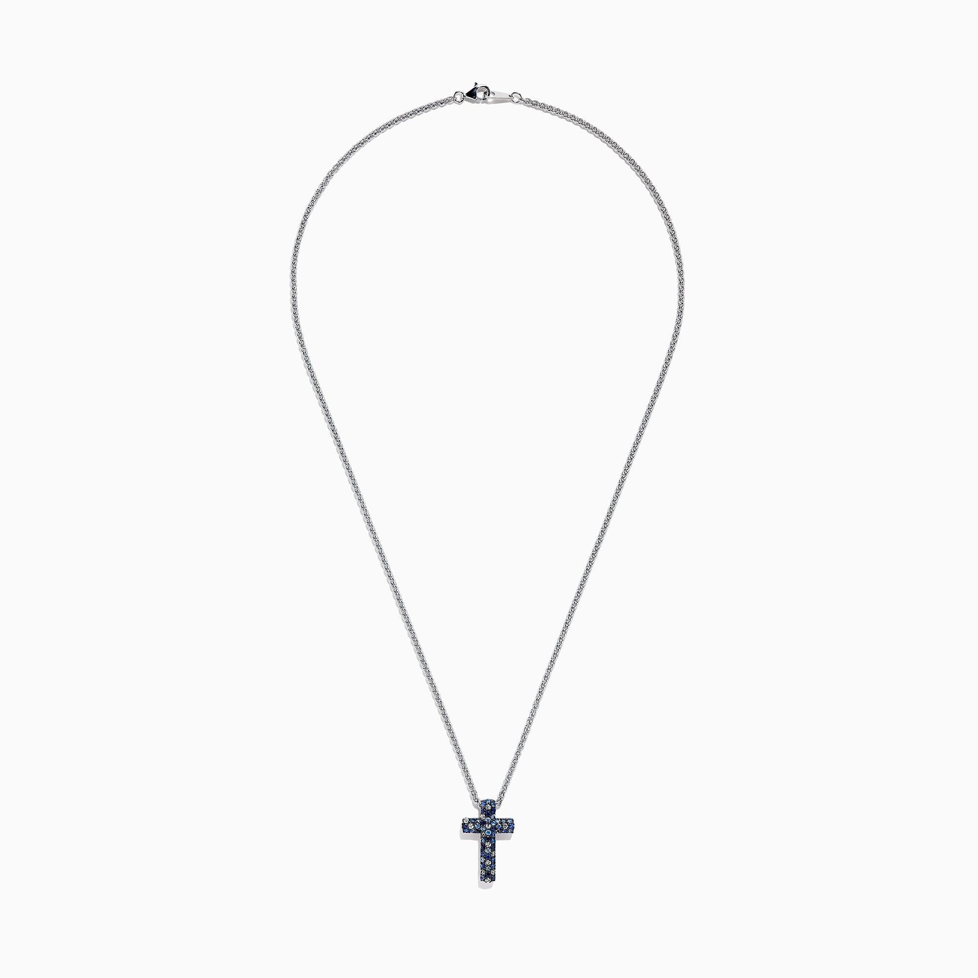 925 Sterling Silver Blue Sapphire Splash Cross Pendant, 0.95 TCW