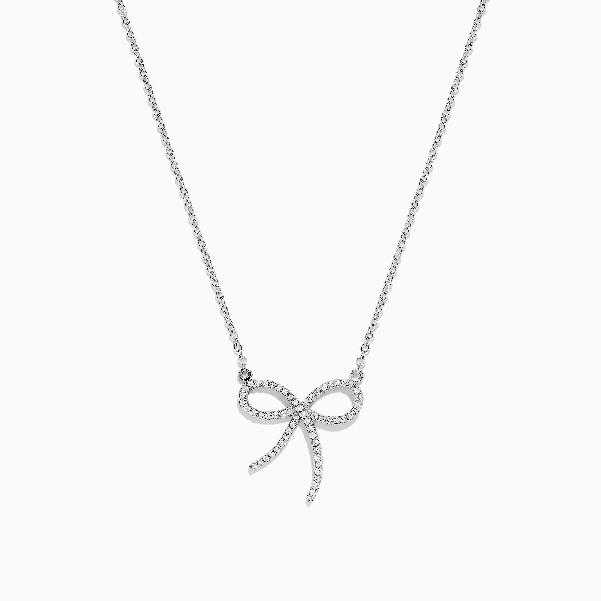 Novelty 14K White Gold Diamond Ribbon Pendant, 0.18 TCW