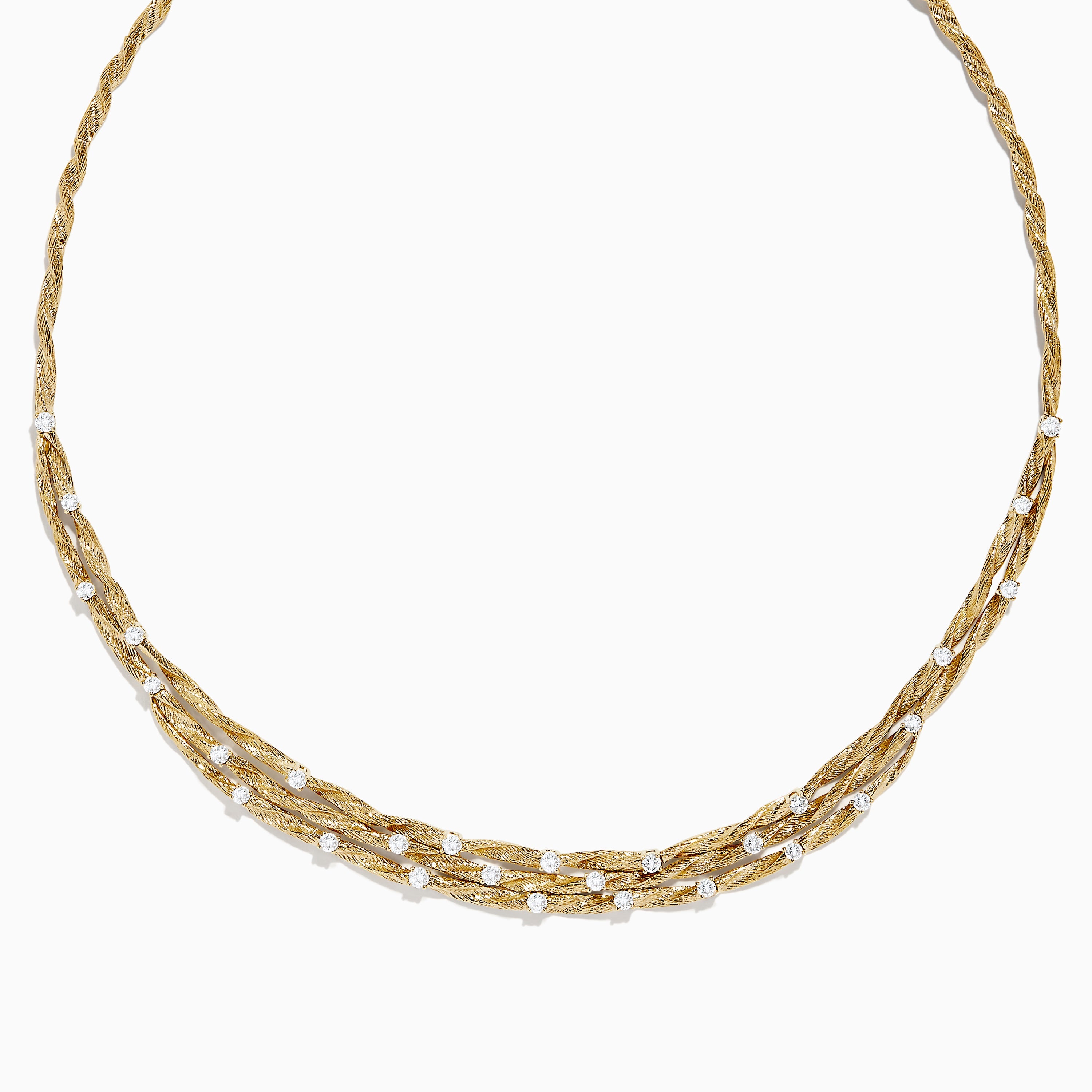 D'Oro 14K Textured Yellow Gold Diamond Collar Necklace, 1.68 TCW