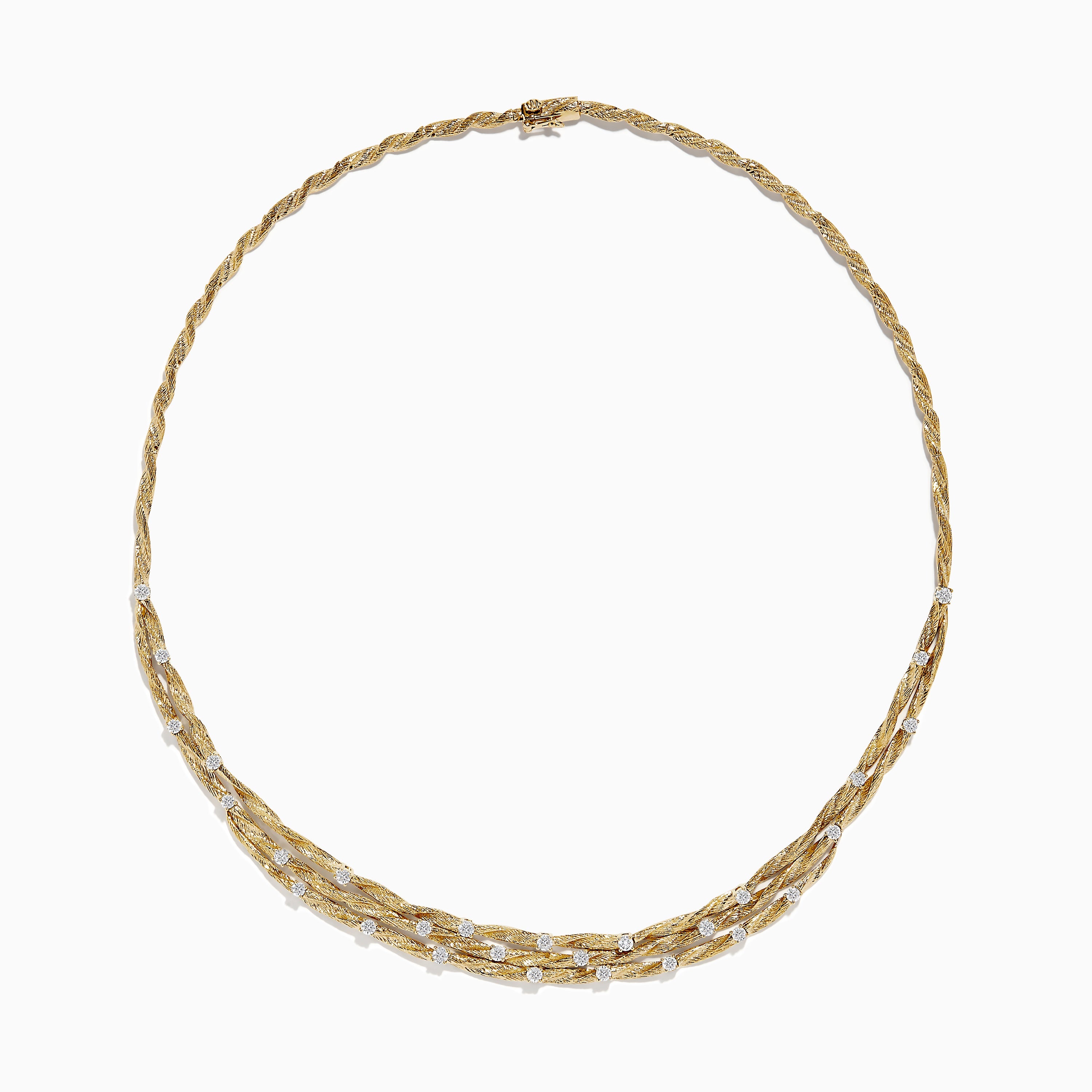 D'Oro 14K Textured Yellow Gold Diamond Collar Necklace, 1.68 TCW