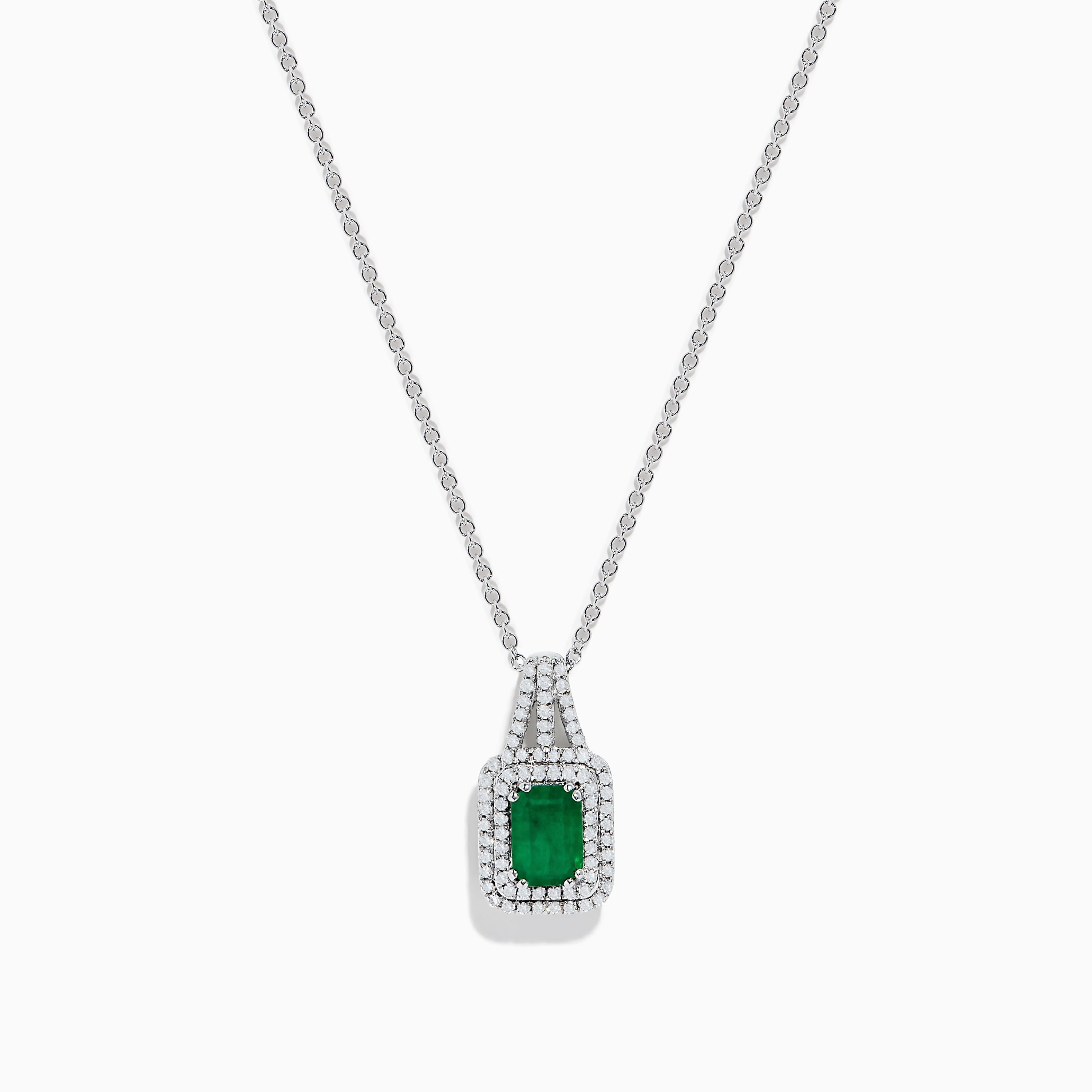 14K White Gold Emerald & Diamond Pendant, 1.25 TCW