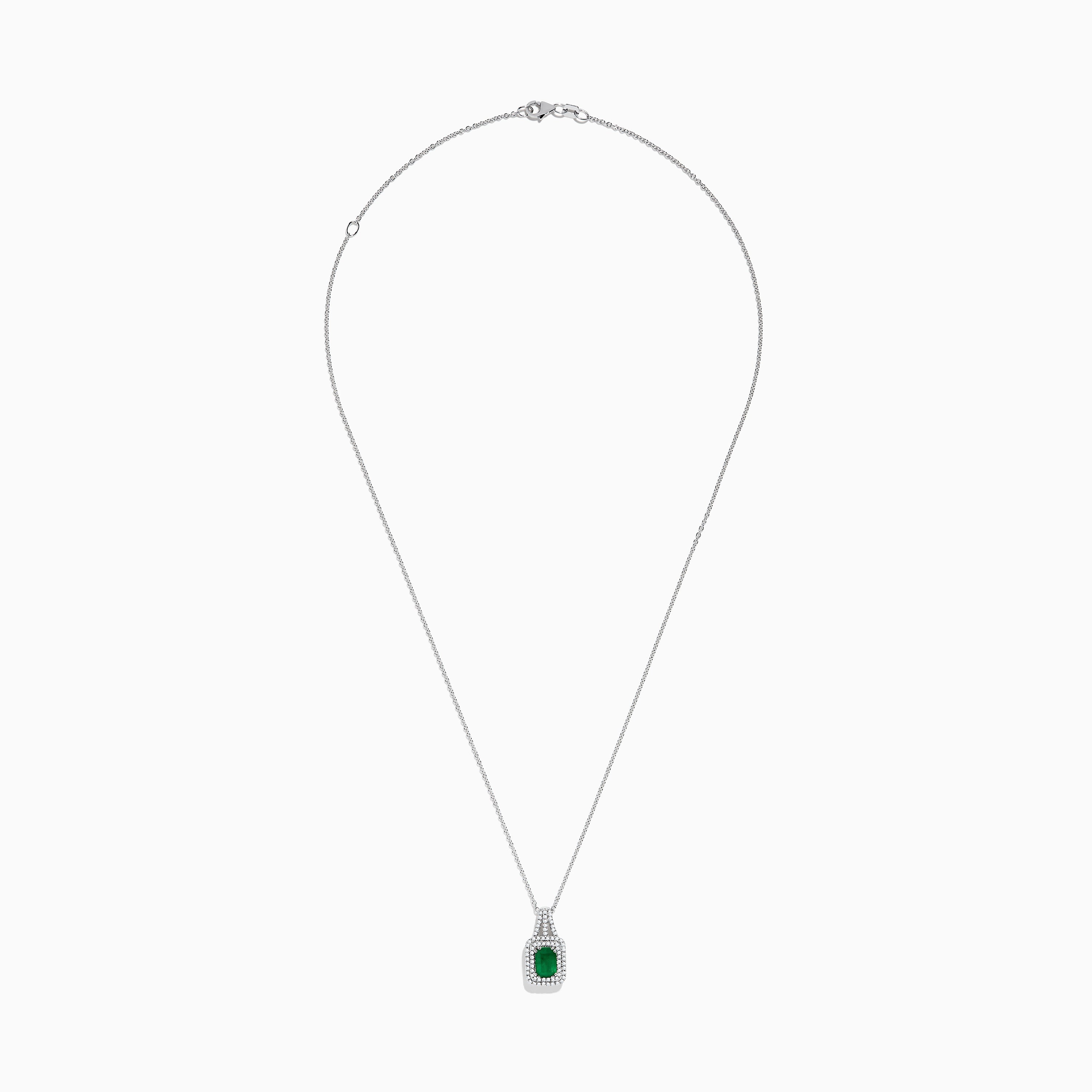 14K White Gold Emerald & Diamond Pendant, 1.25 TCW