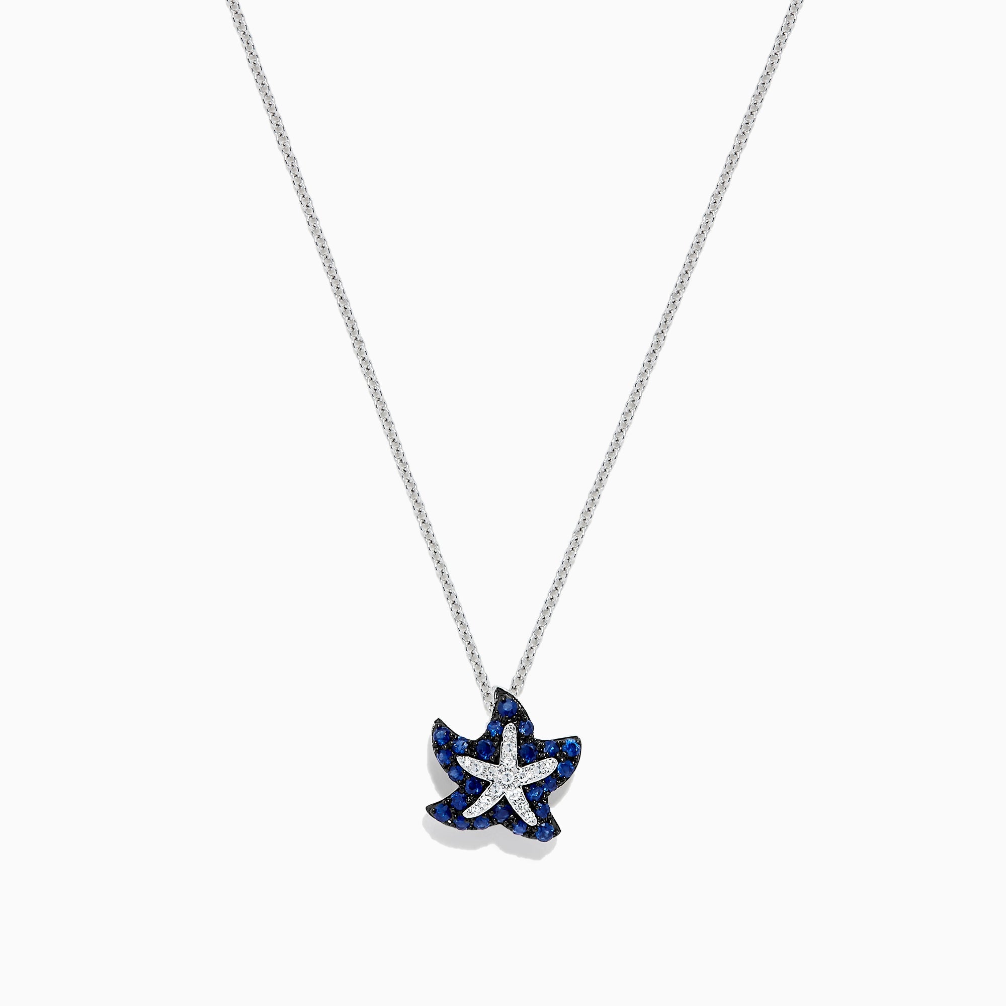 Seaside 14K White Gold Sapphire & Diamond Starfish Pendant, 0.41 TCW