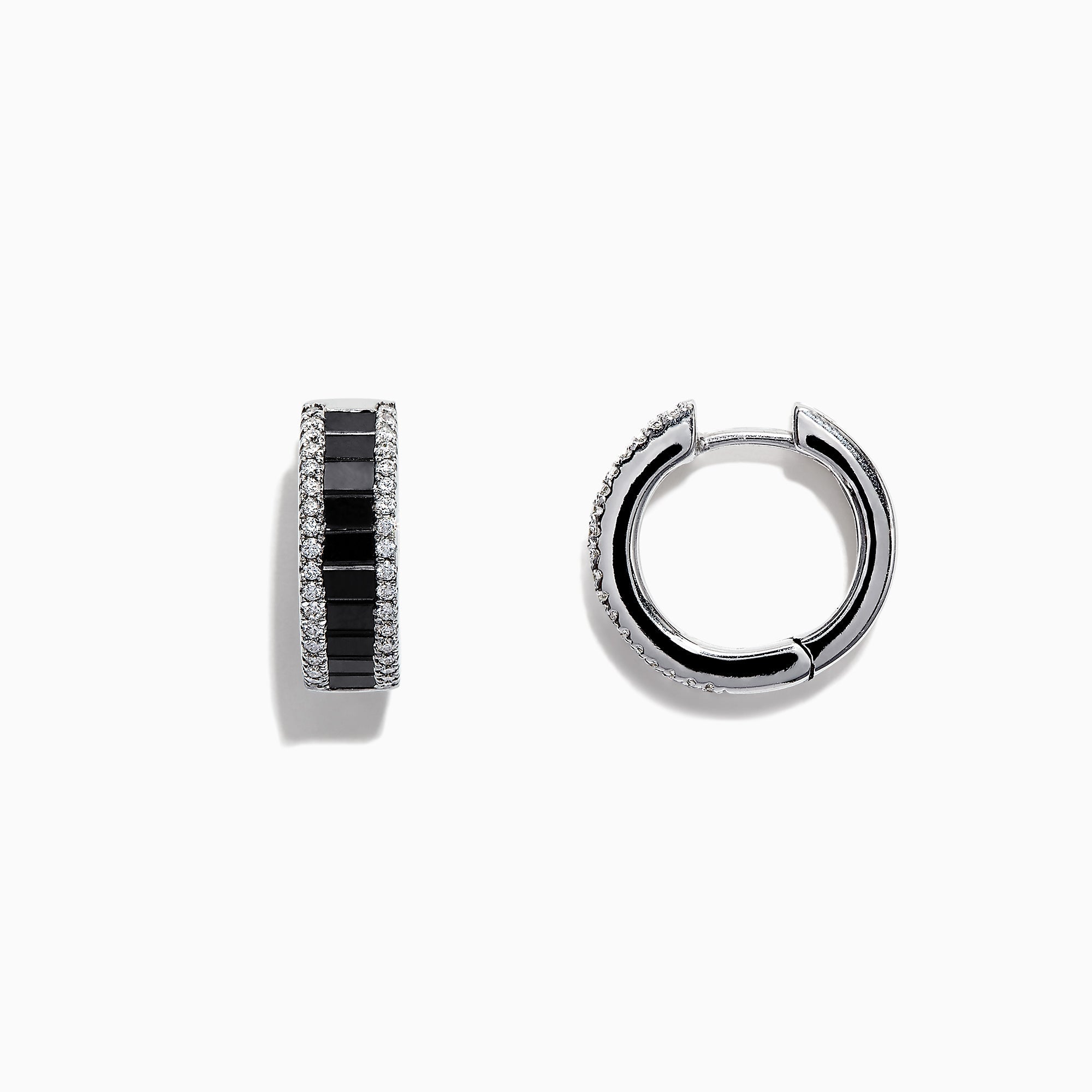 14K White Gold Black and White Diamond Hoop Earrings, 1.57 TCW