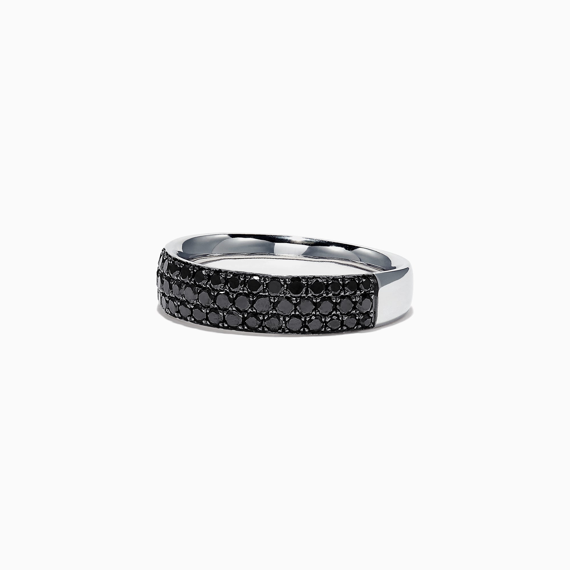 14K White Gold Black Diamond Band Ring, 0.88 TCW