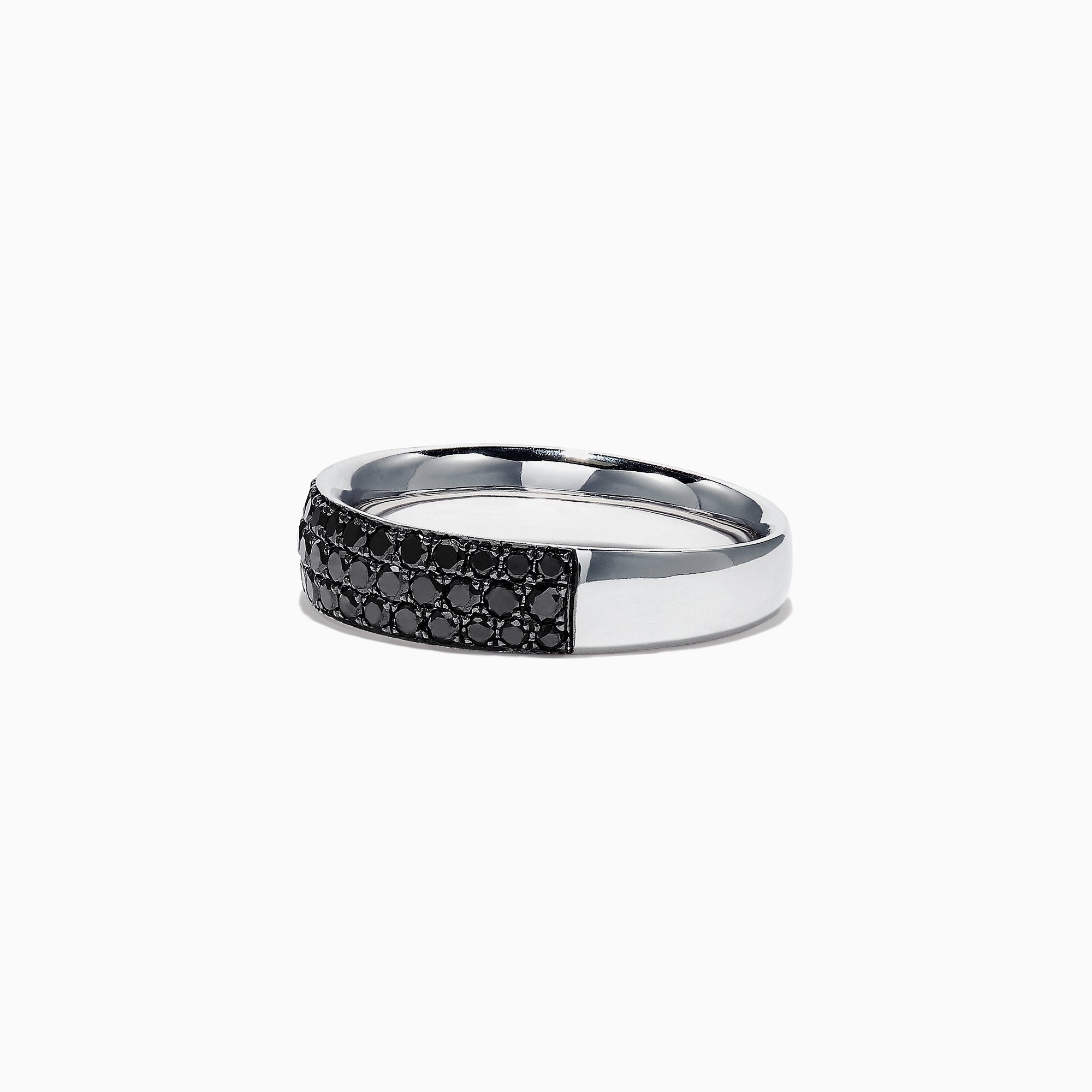 14K White Gold Black Diamond Band Ring, 0.88 TCW