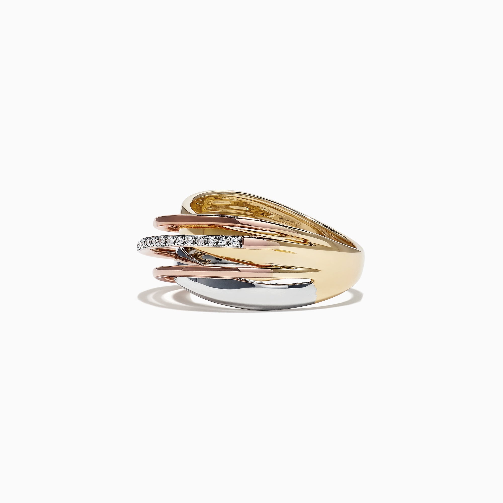 Trio 14K Tri-Color Gold Diamond Accented Crossover Ring, 0.11 TCW