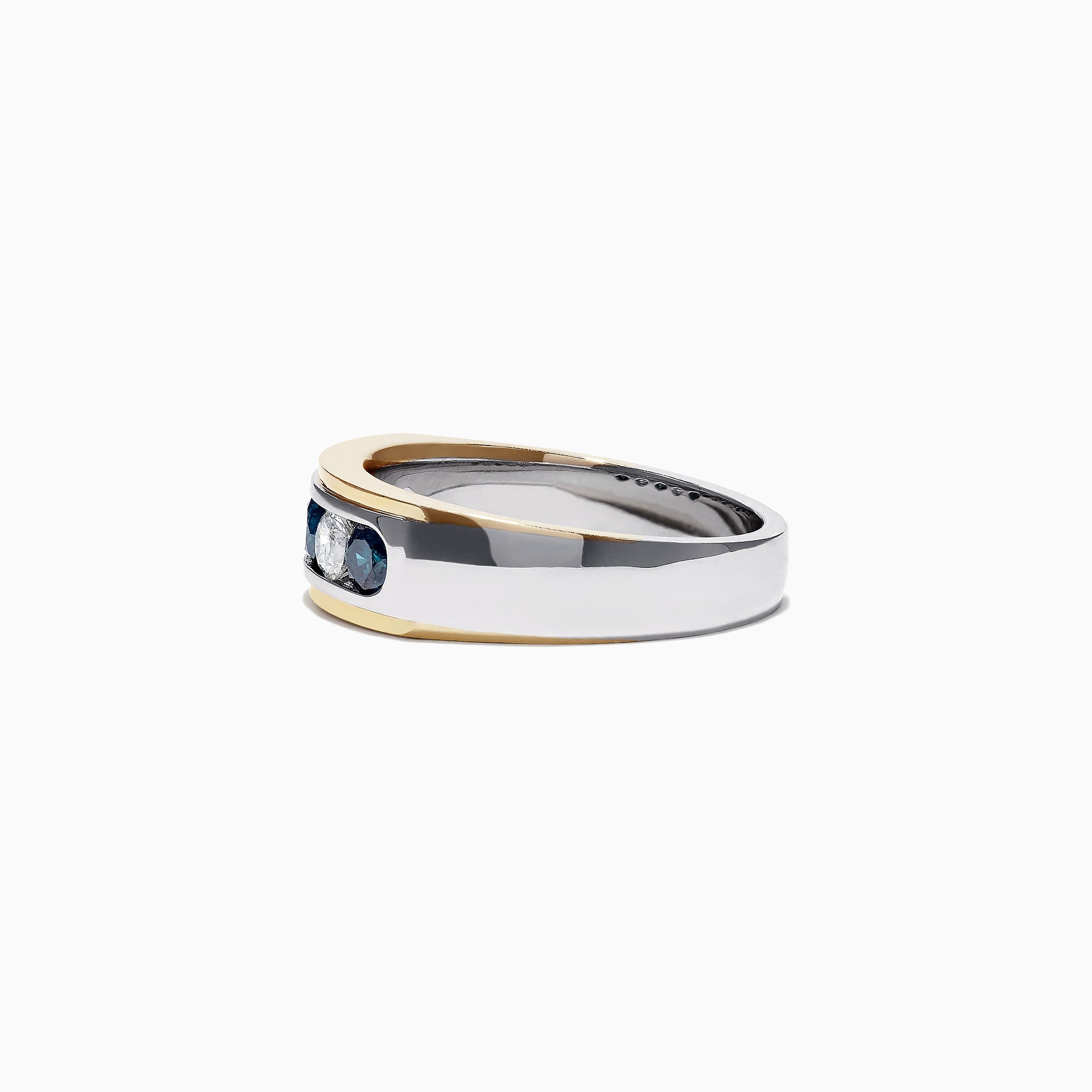 Men's 14K Two-Tone Gold Blue and White Diamond Ring, 0.98 TCW