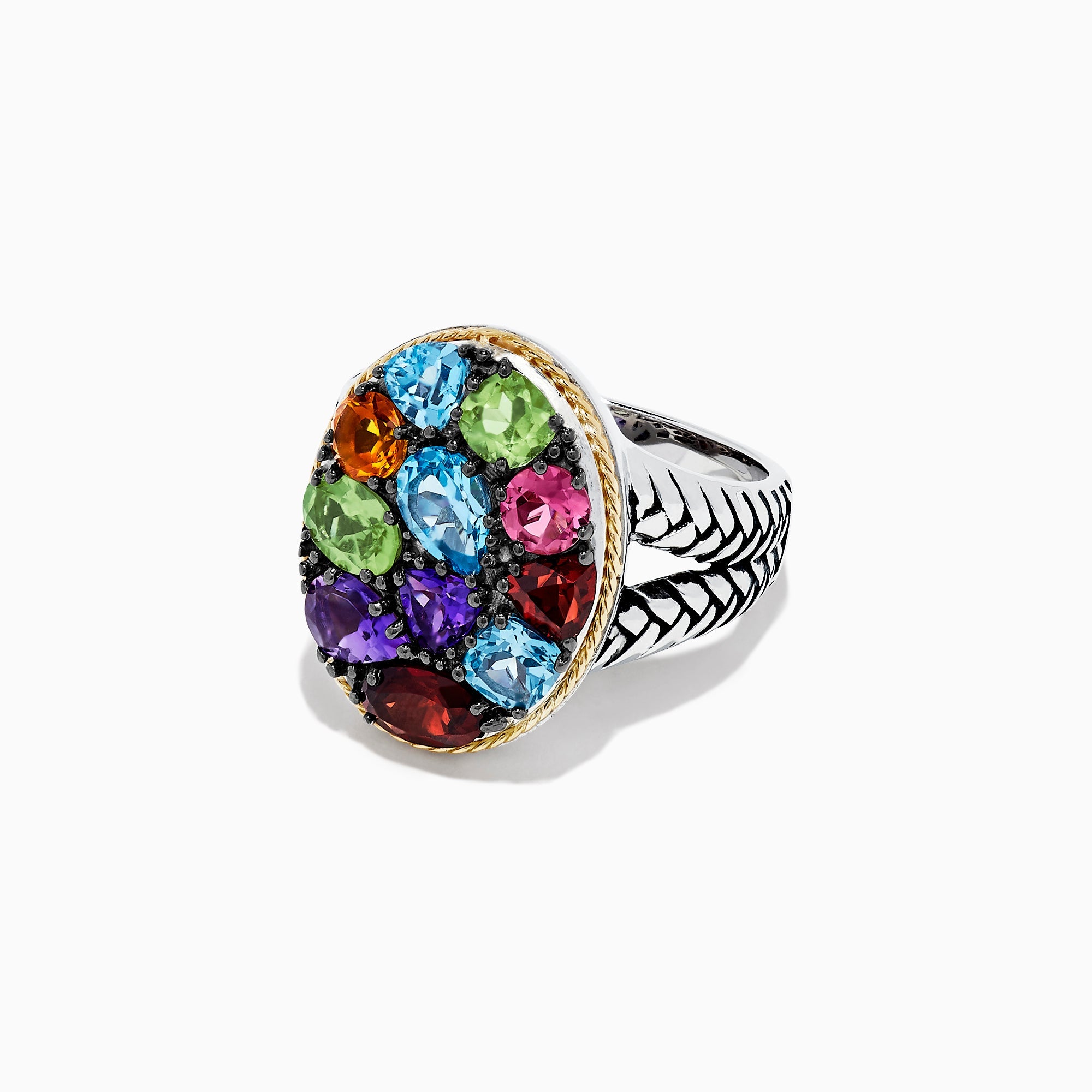 925 Sterling Silver and 18K Gold Accents Multi Gemstone Ring, 3.62 TCW