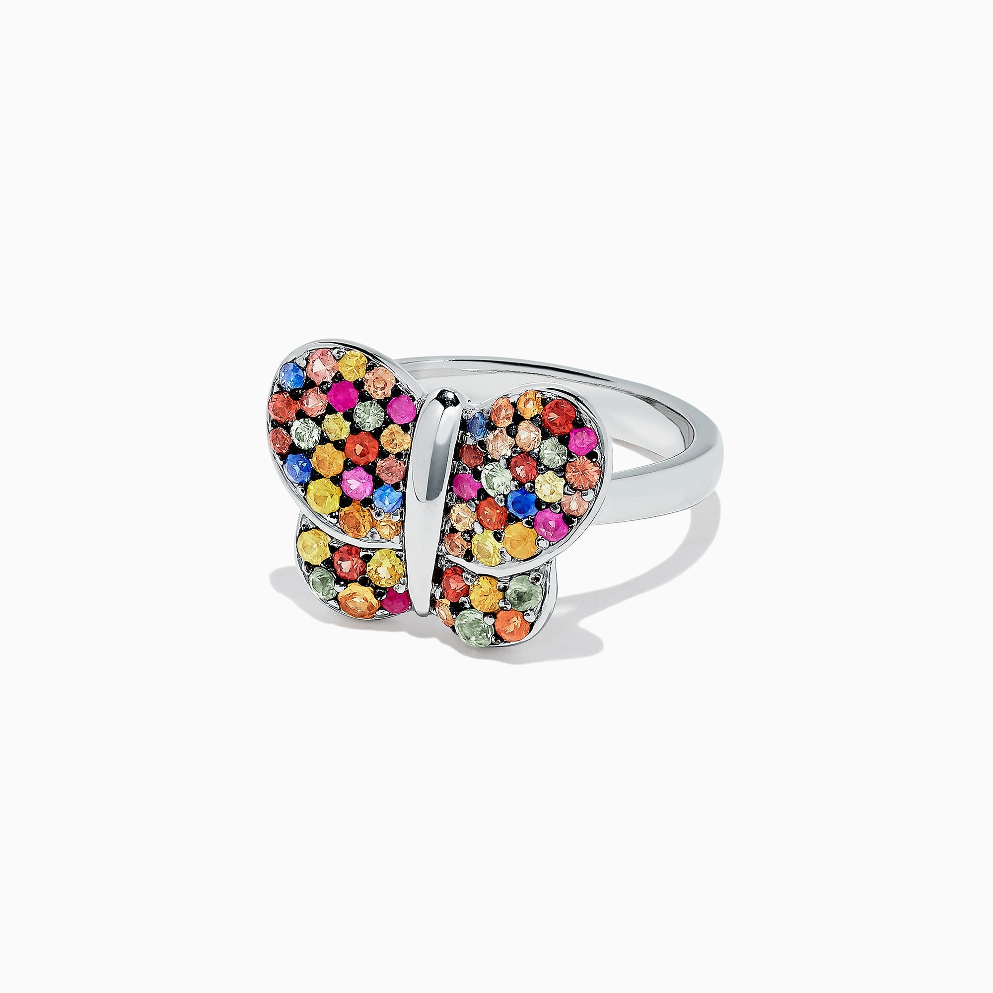 925 Sterling Silver Multi Sapphire Splash Butterfly Ring, 1.29 TCW