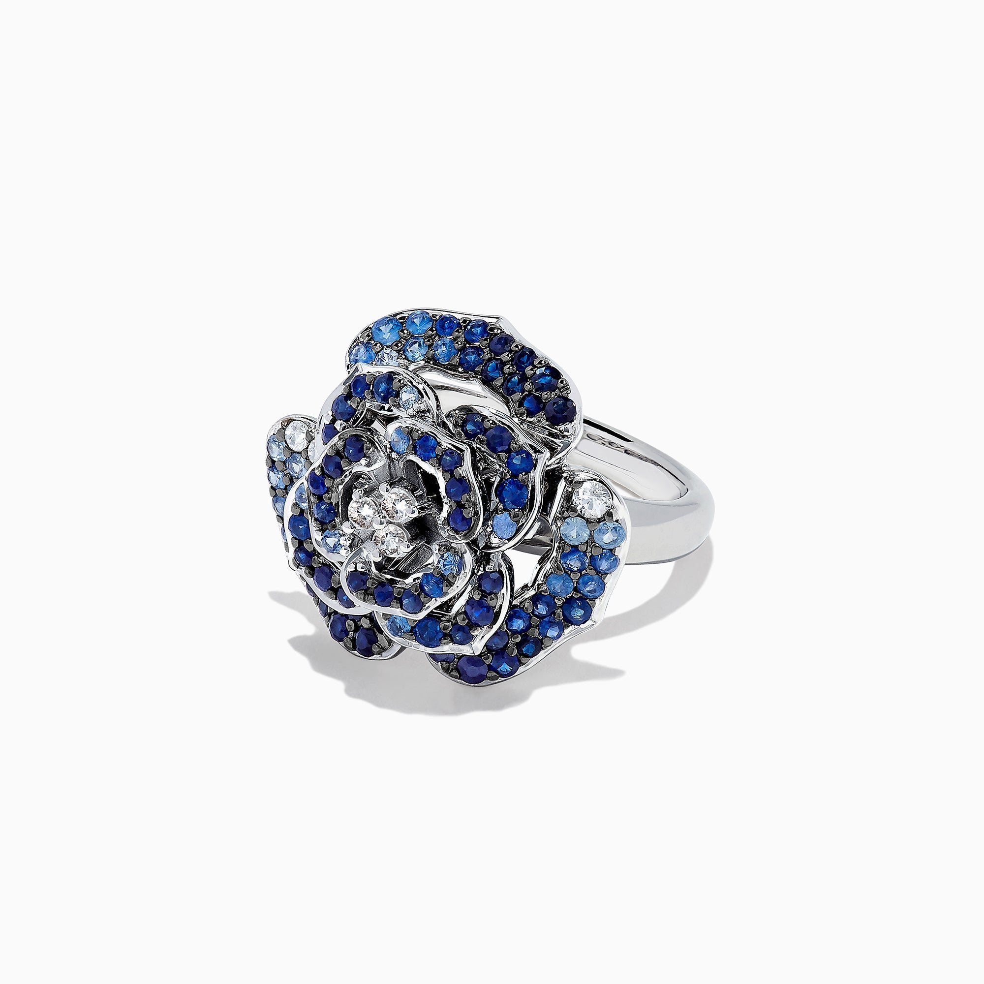 925 Sterling Silver Blue & White Sapphire Splash Flower Ring, 1.70 TCW