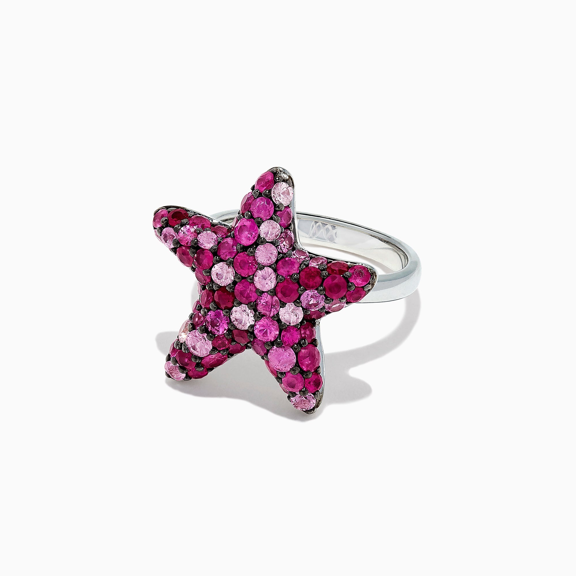 925 Sterling Silver Pink Sapphire Splash Starfish Ring, 2.82 TCW