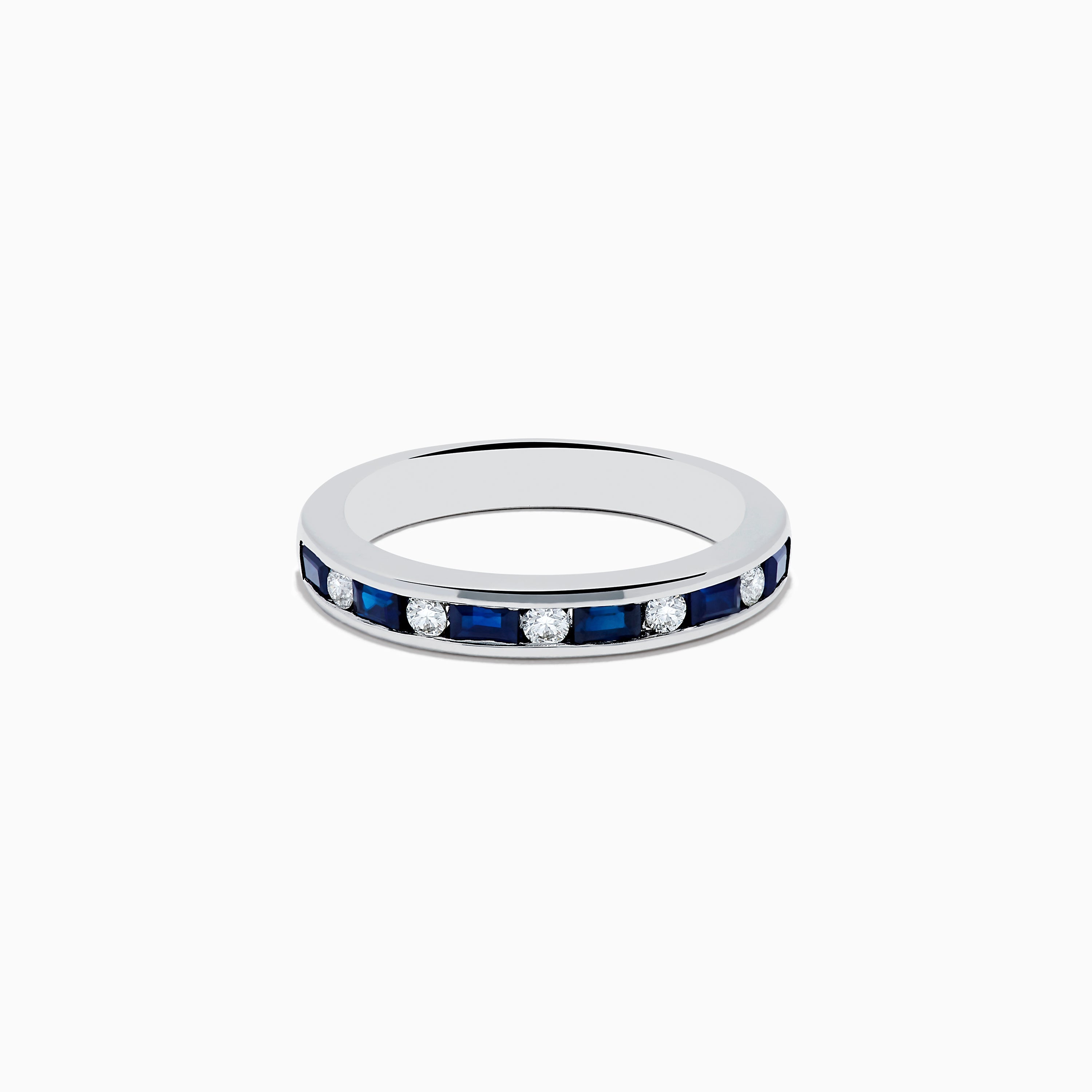 14K White Gold Channel-Set Blue Sapphire and Diamond Band 0.71 TCW