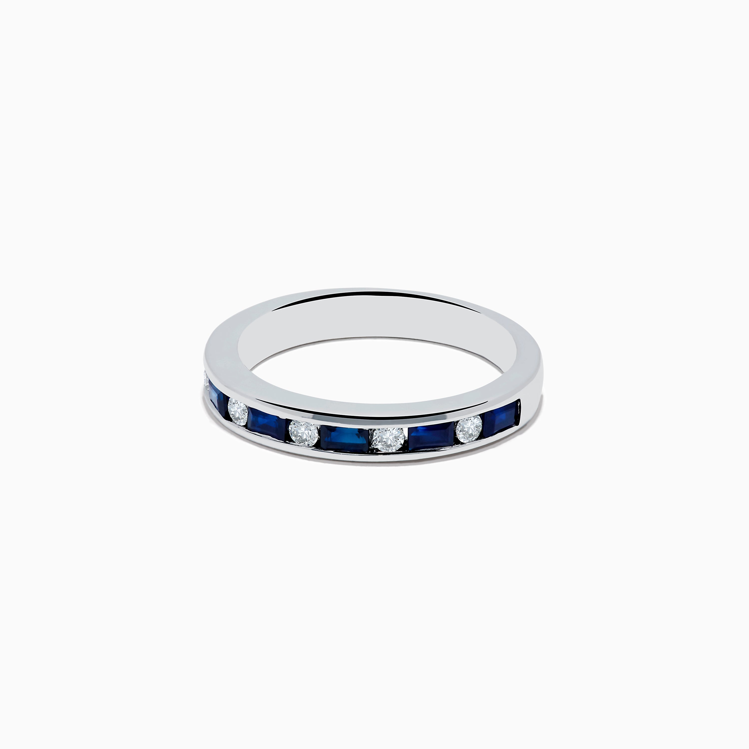 14K White Gold Channel-Set Blue Sapphire and Diamond Band 0.71 TCW