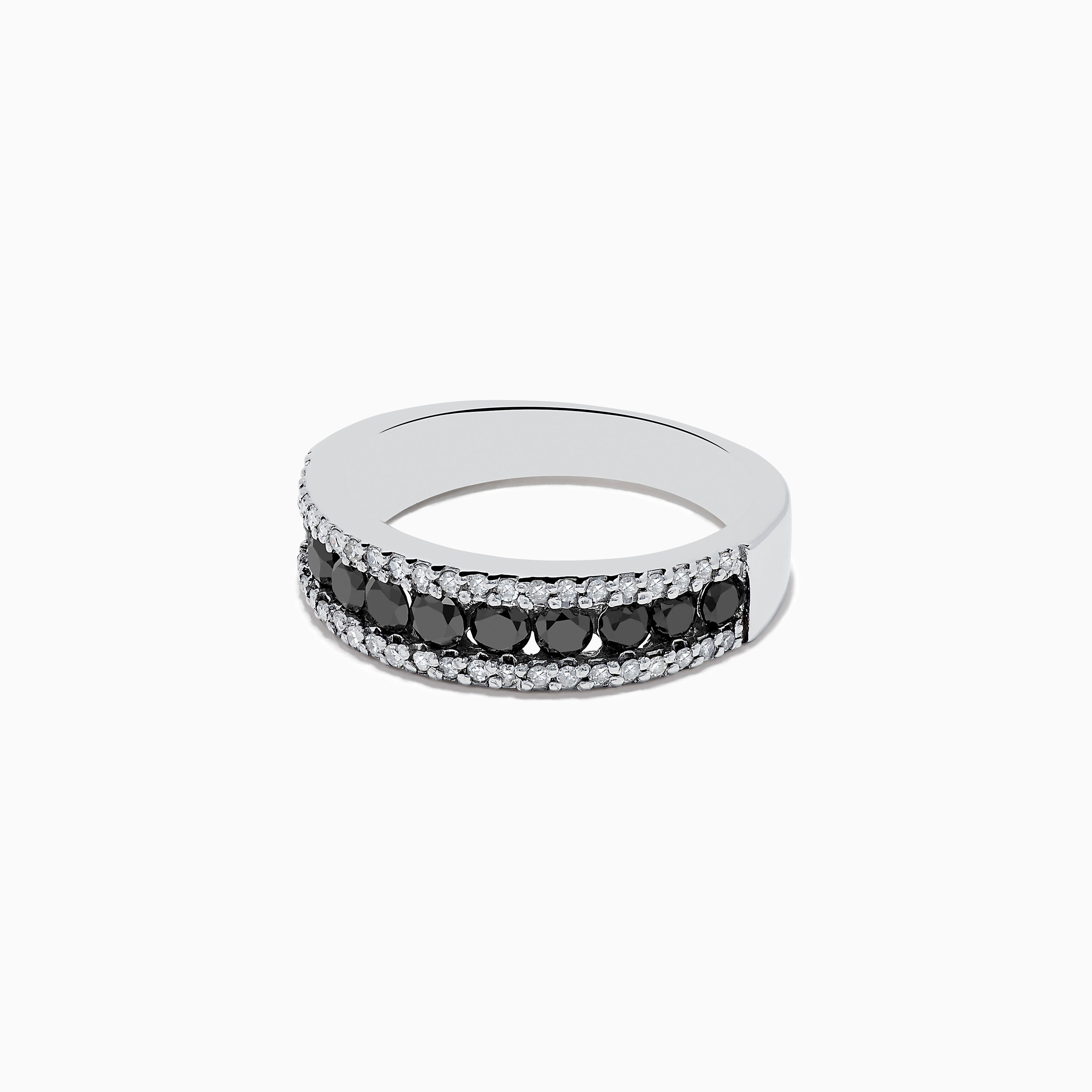 14K White Gold Black and White Diamond Ring, 0.89 TCW