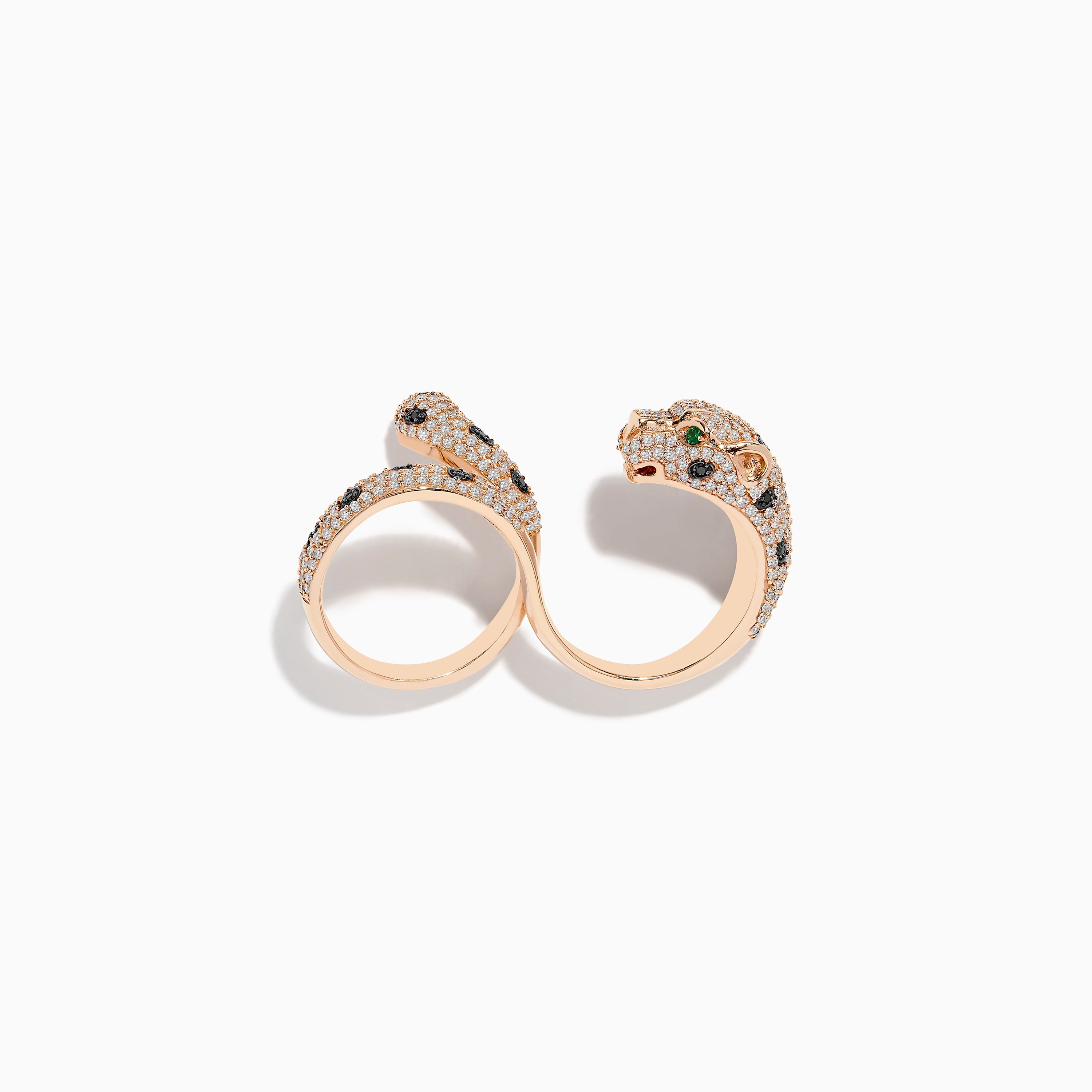 Signature 14K Rose Gold Diamond & Emerald Double Finger Ring, 1.91 TCW