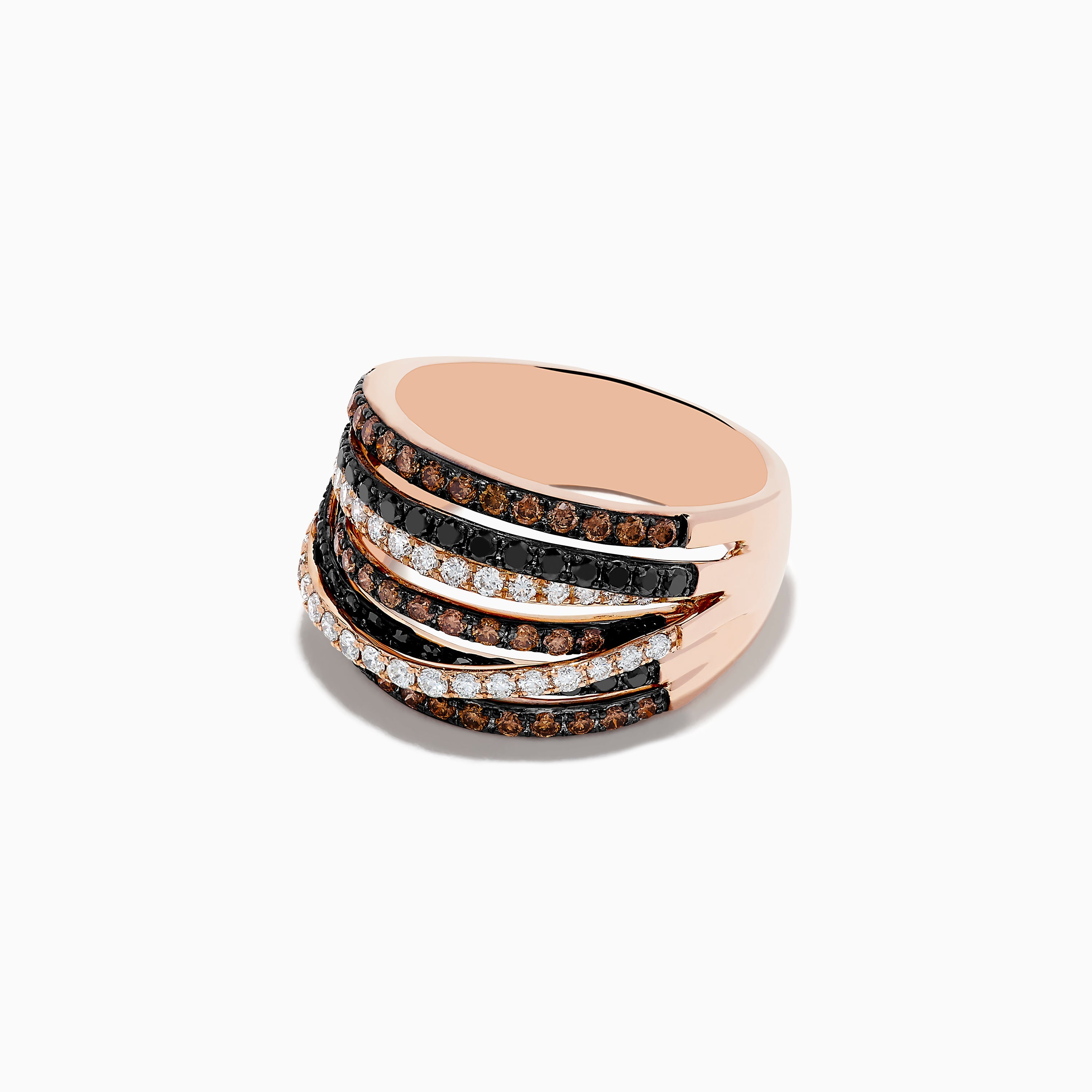 Confetti 14K Rose Gold Black, White and Espresso Diamond Ring, 1.36 TCW